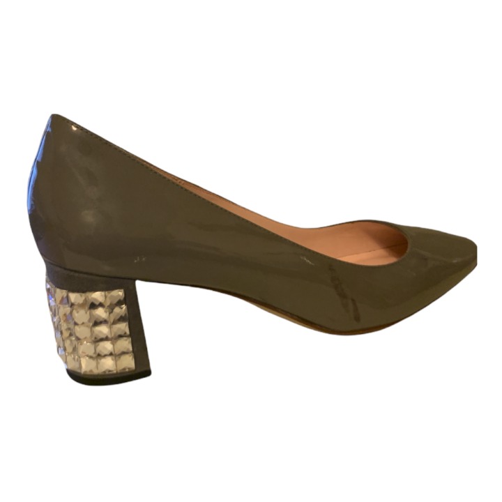 Kate Spade Chunky Heel Grey Crystal Heels Womens Patent Leather Size 8