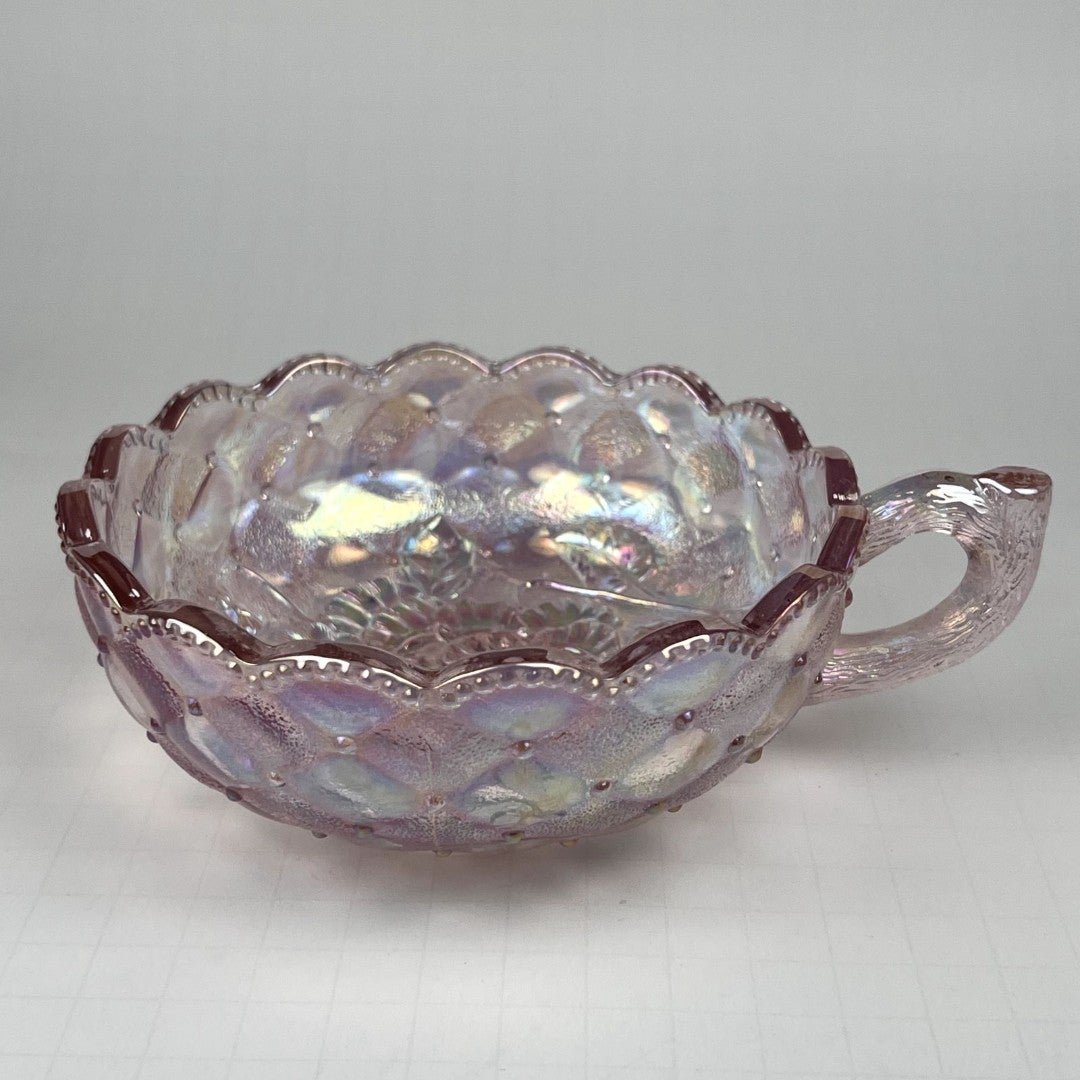 Vintage Lenox Imperial Pink Iridescent Bowl w/ Handle & Scalloped Edge Carnival