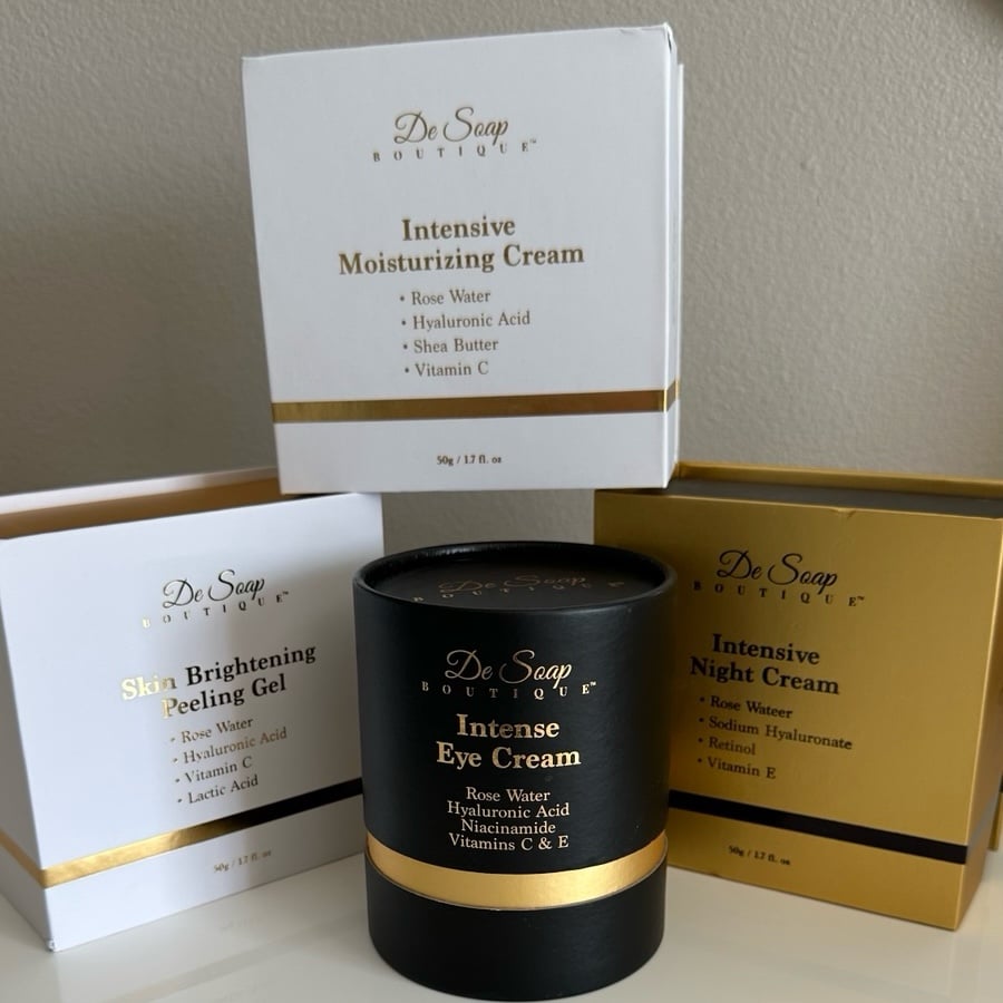 De Soap Skincare Set Collection Moisturizing, Peel Gel, Eye Cream & Night Cream