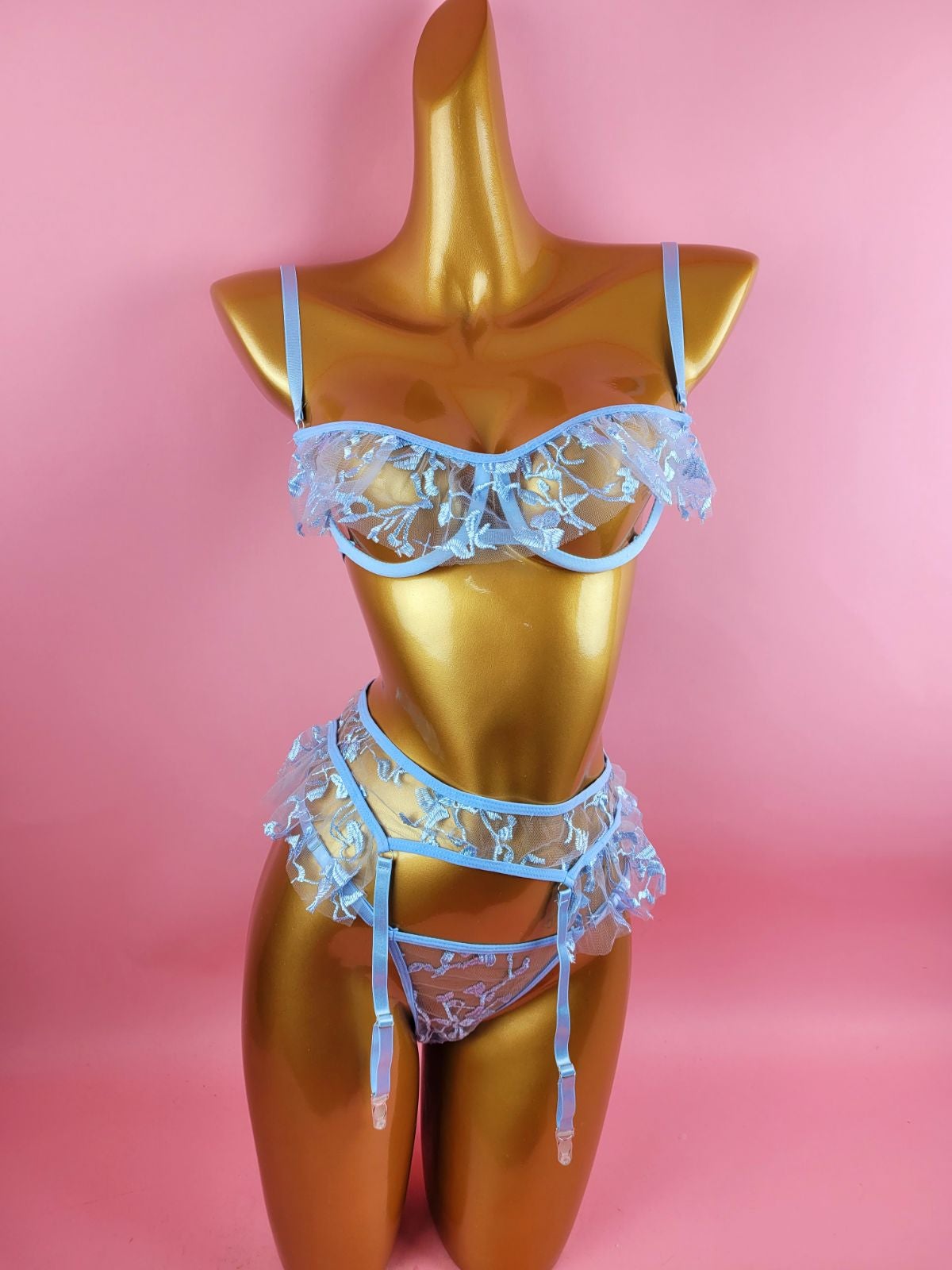 Floral Embroidery Underwire Garter Set