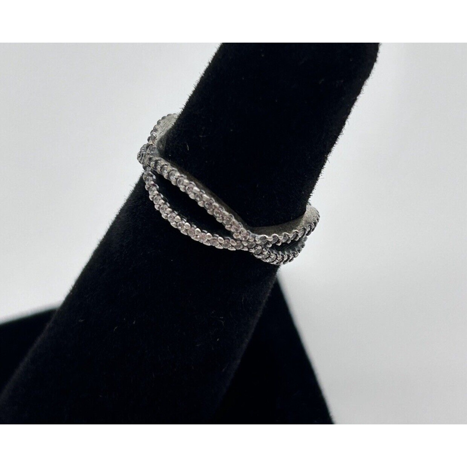 Pandora Sterling Silver Crossing Paths CZ Band Infinity Ring Size 5