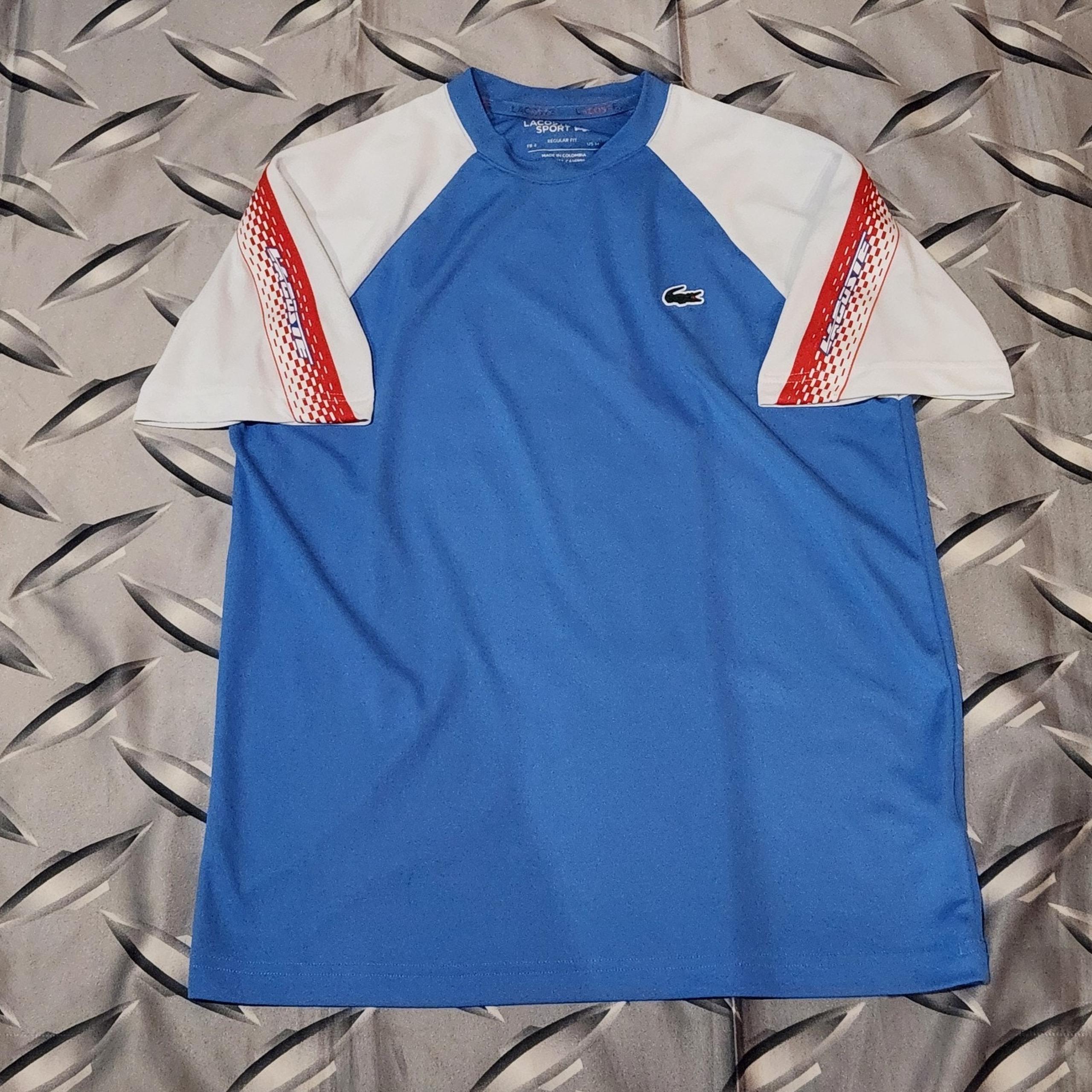 Mens Lacoste Sport Regular Fit Logo Stripe Ultra Dry T-Shirt Jersey Size M