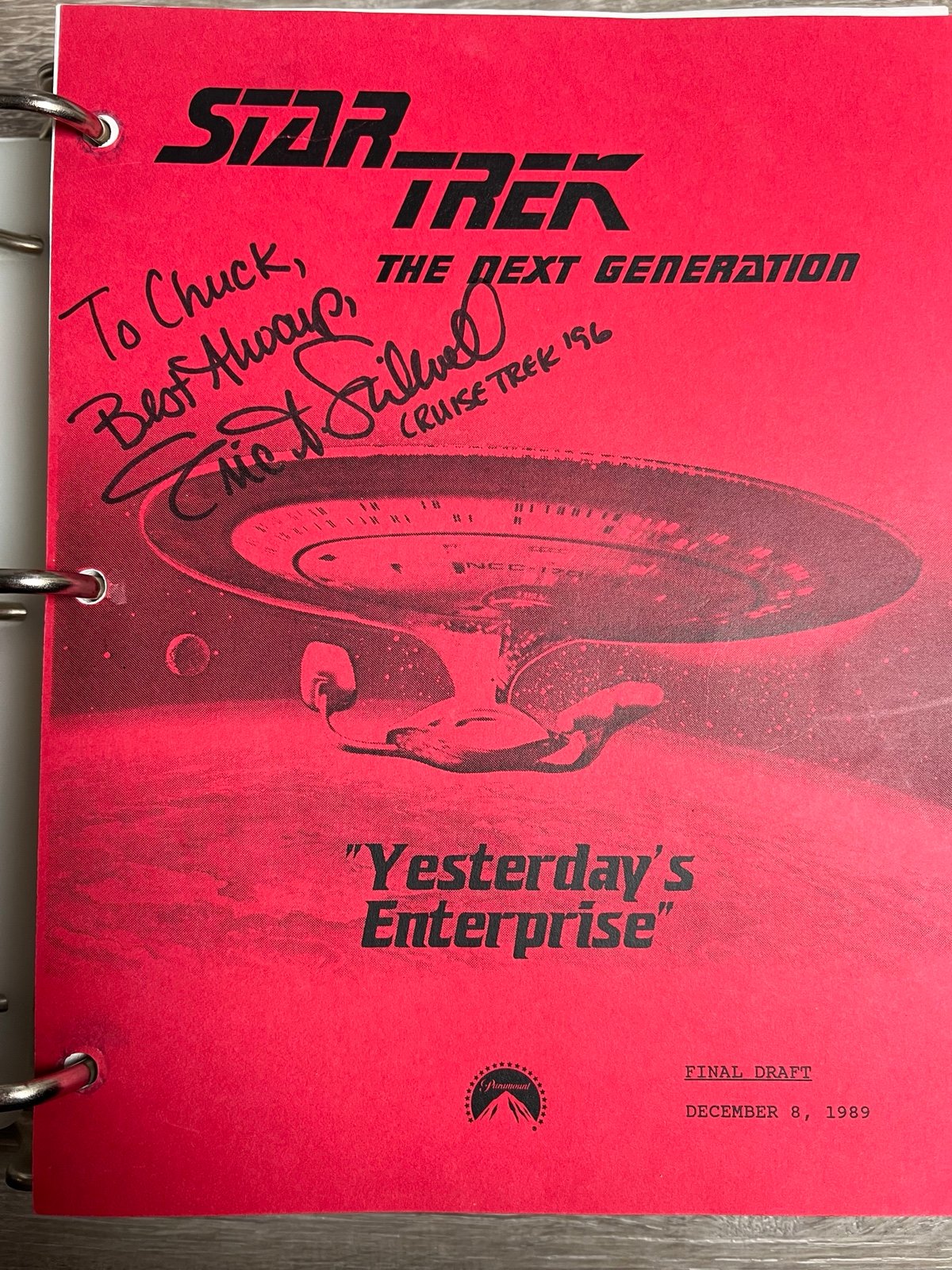 star trek script TNG autograph eric stillwell Yesterdays Enterprise (binder)