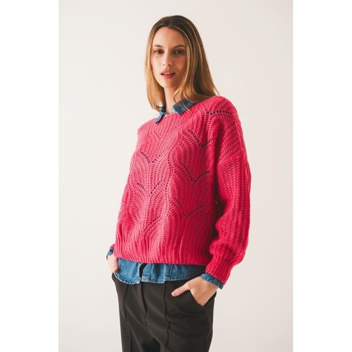 Jumper in open stitch in fuchsia