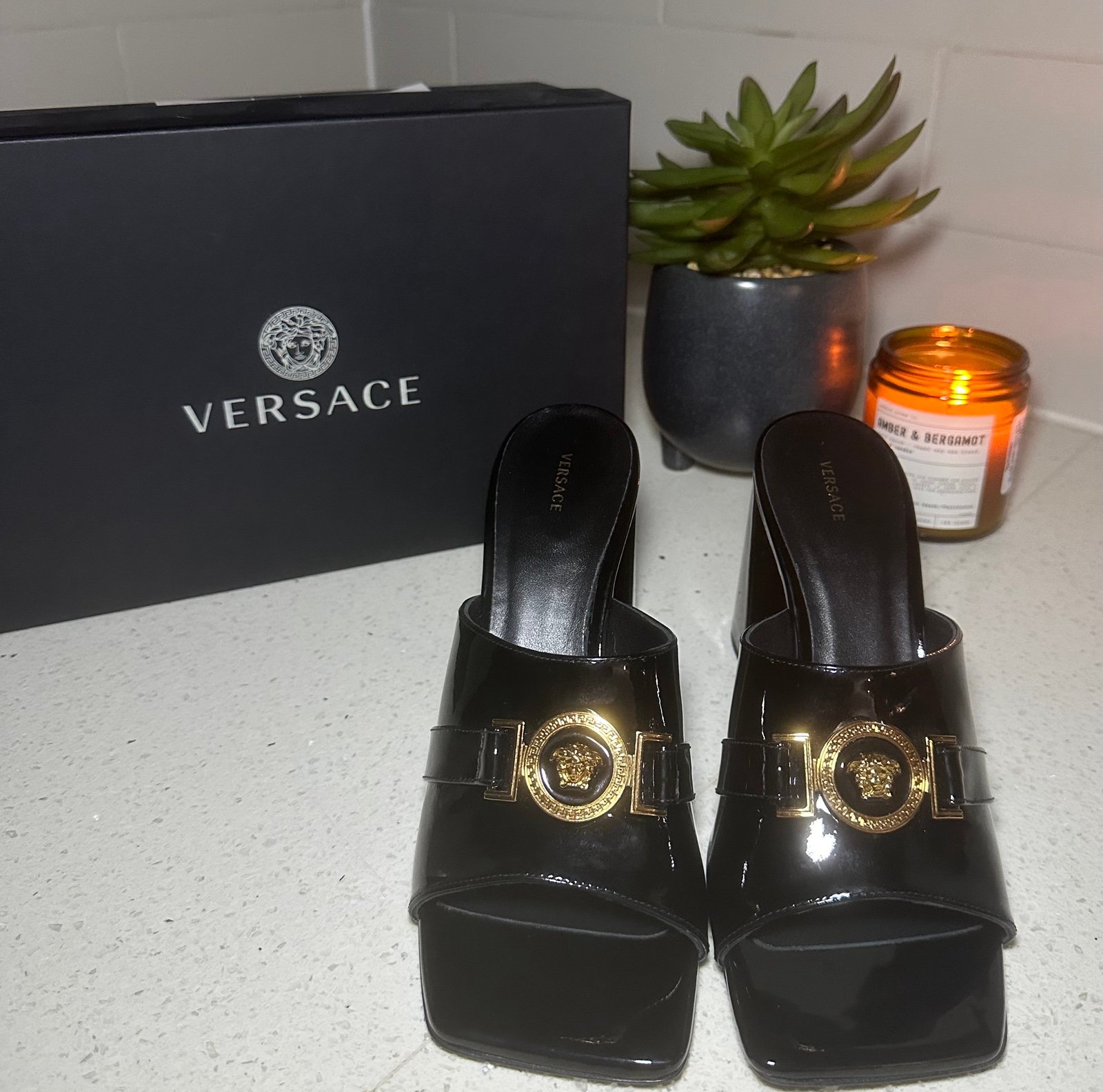 Versace Medusa Patten Leather Mule