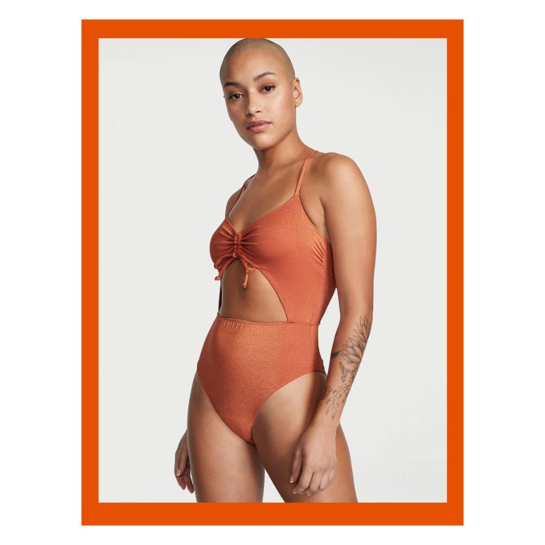 Victoria's Secret Swim XL Ginger Glaze Ruched Shine Cutout One-Piece Swimsuit