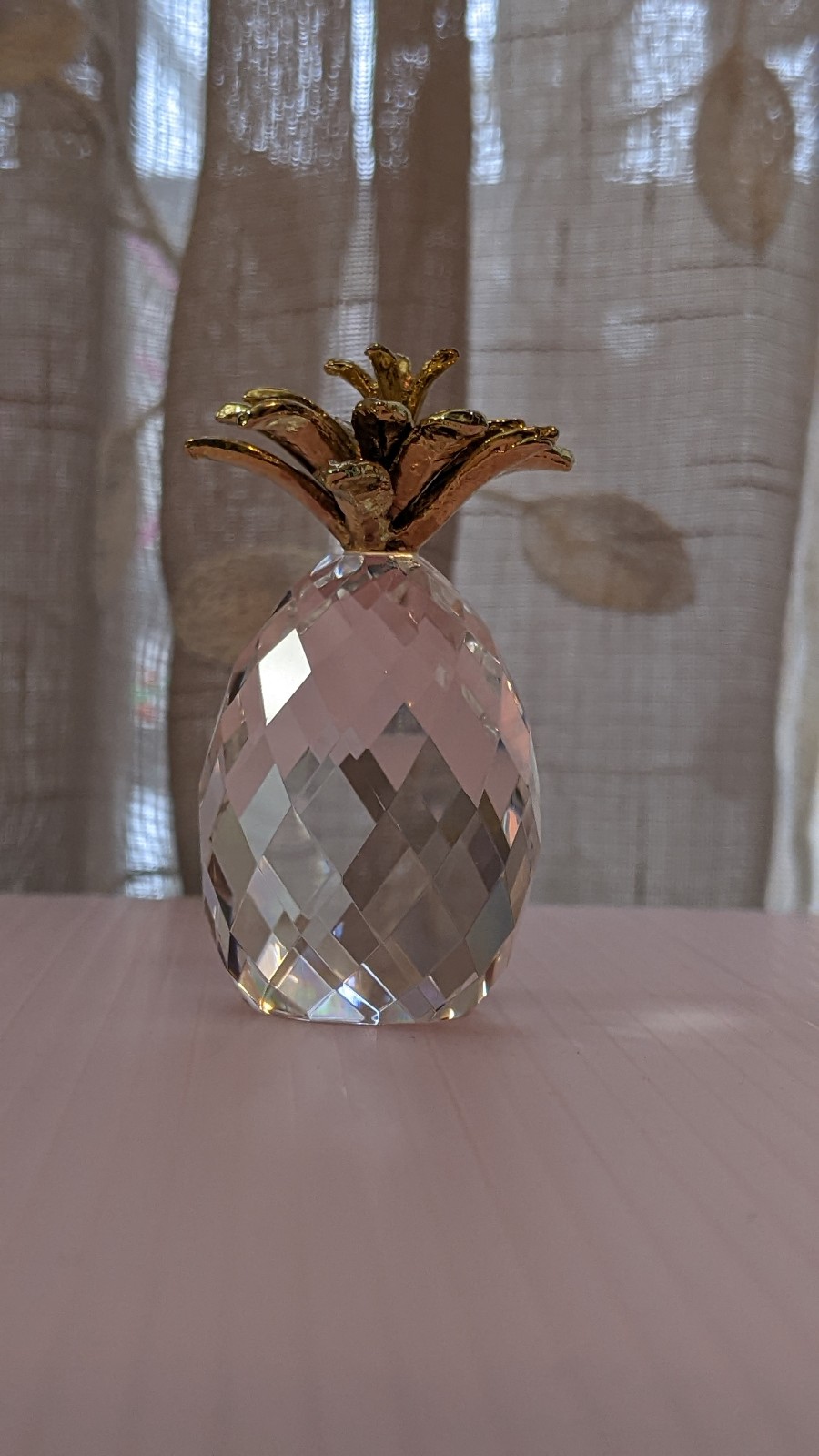 Beautiful Crystal Miniature Pineapple Figure with Gold Plated Leaves