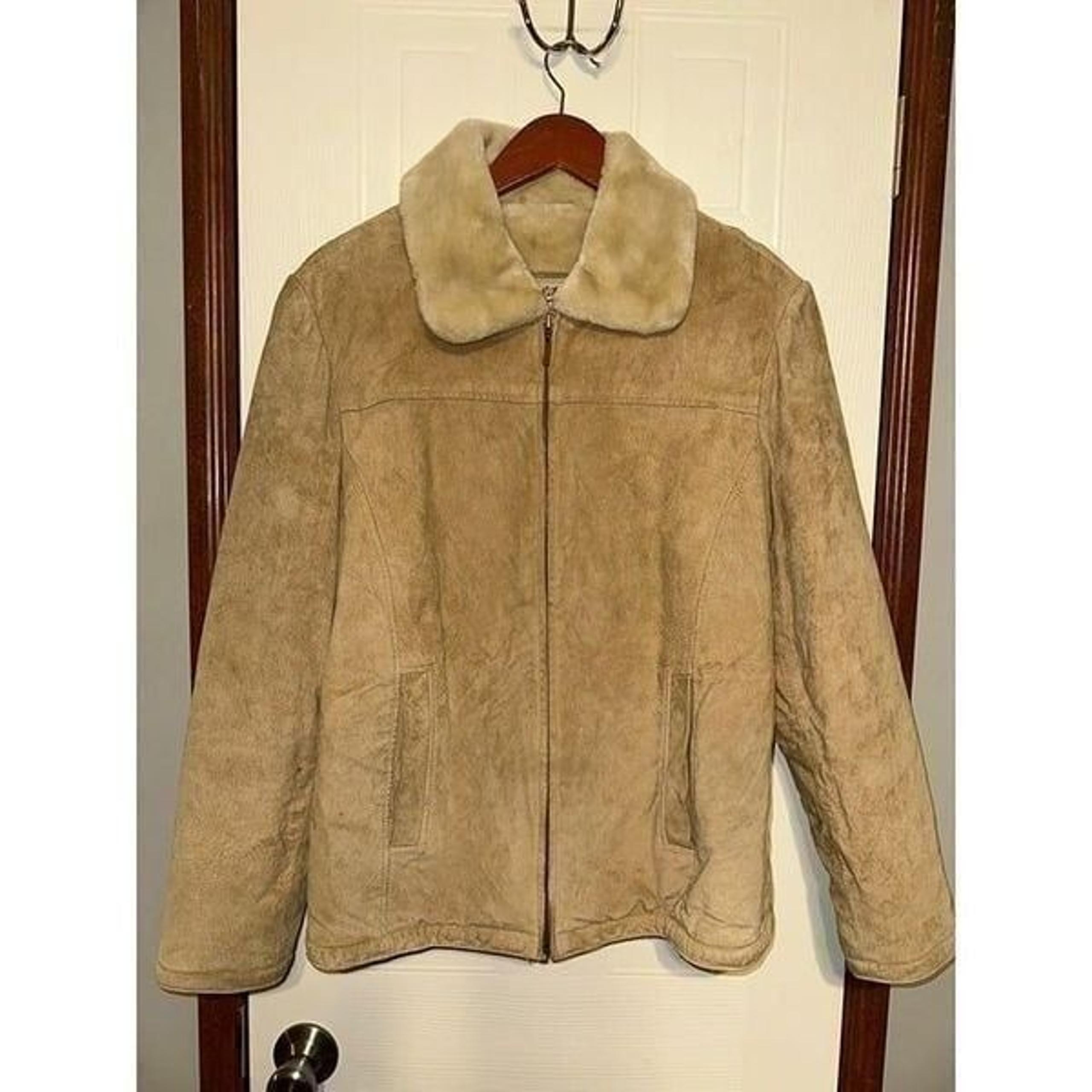 WINLIT Vintage Tan Brown Faux Fur Suede Leather Western Winter Coat Size Medium