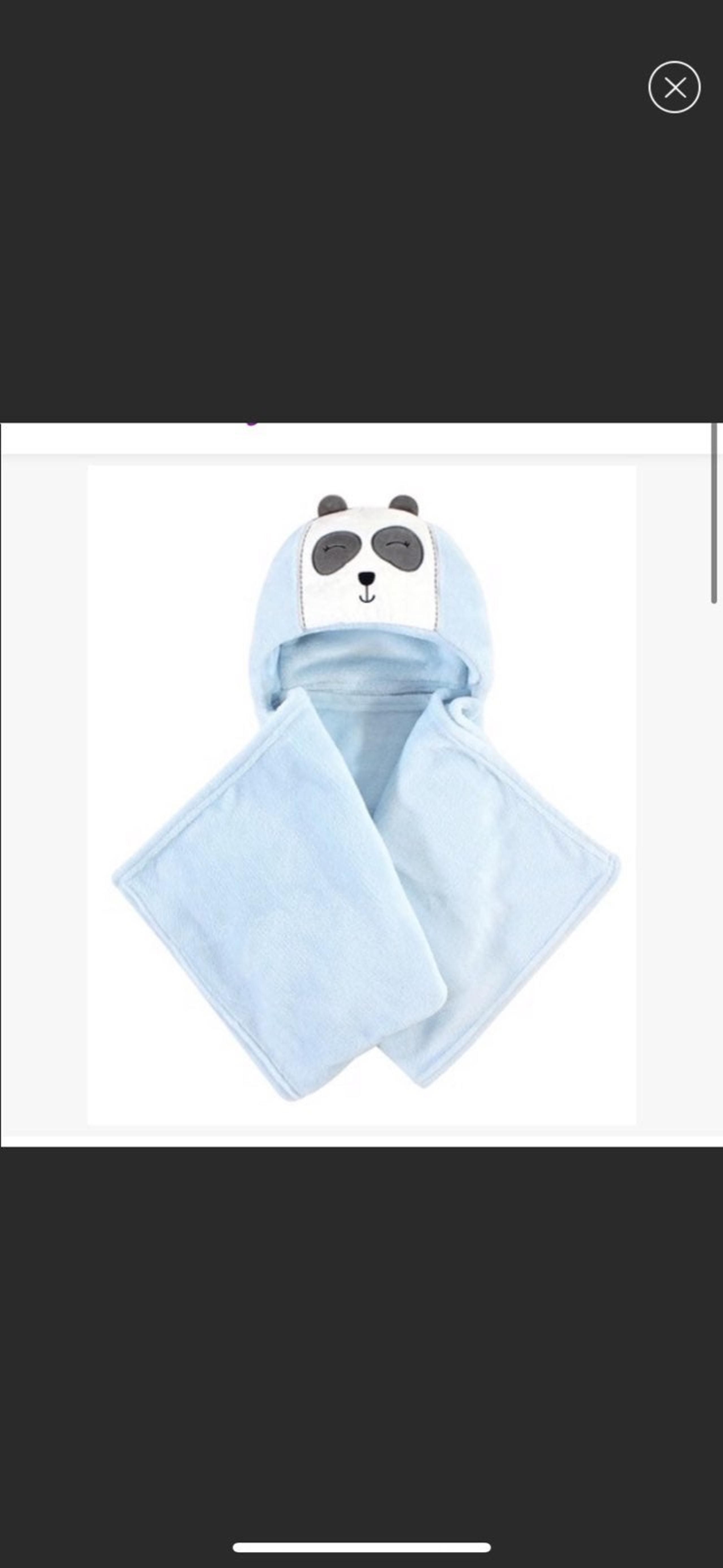 Blue Modern Panda Hooded Plush Blanket