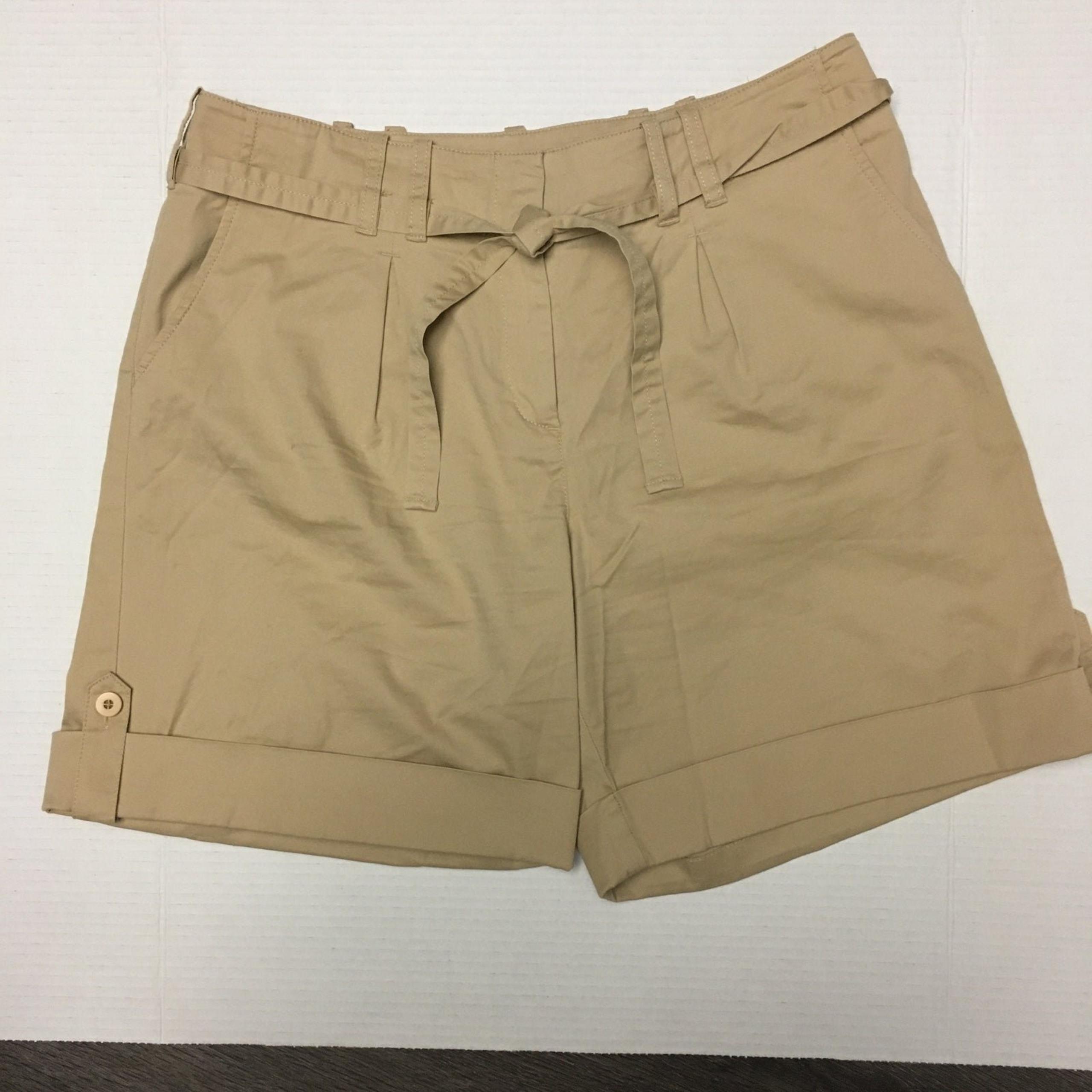 J.Jill Genuine-Fit At Waist High Rise Cuffed Khaki Shorts Pockets Size 12