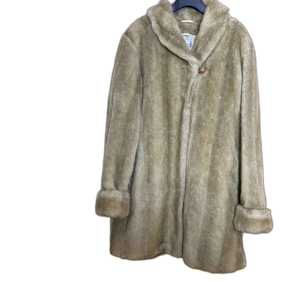 Helena Vera German Coat Faux Fur Brown Beige Women’s Size 38 Medium