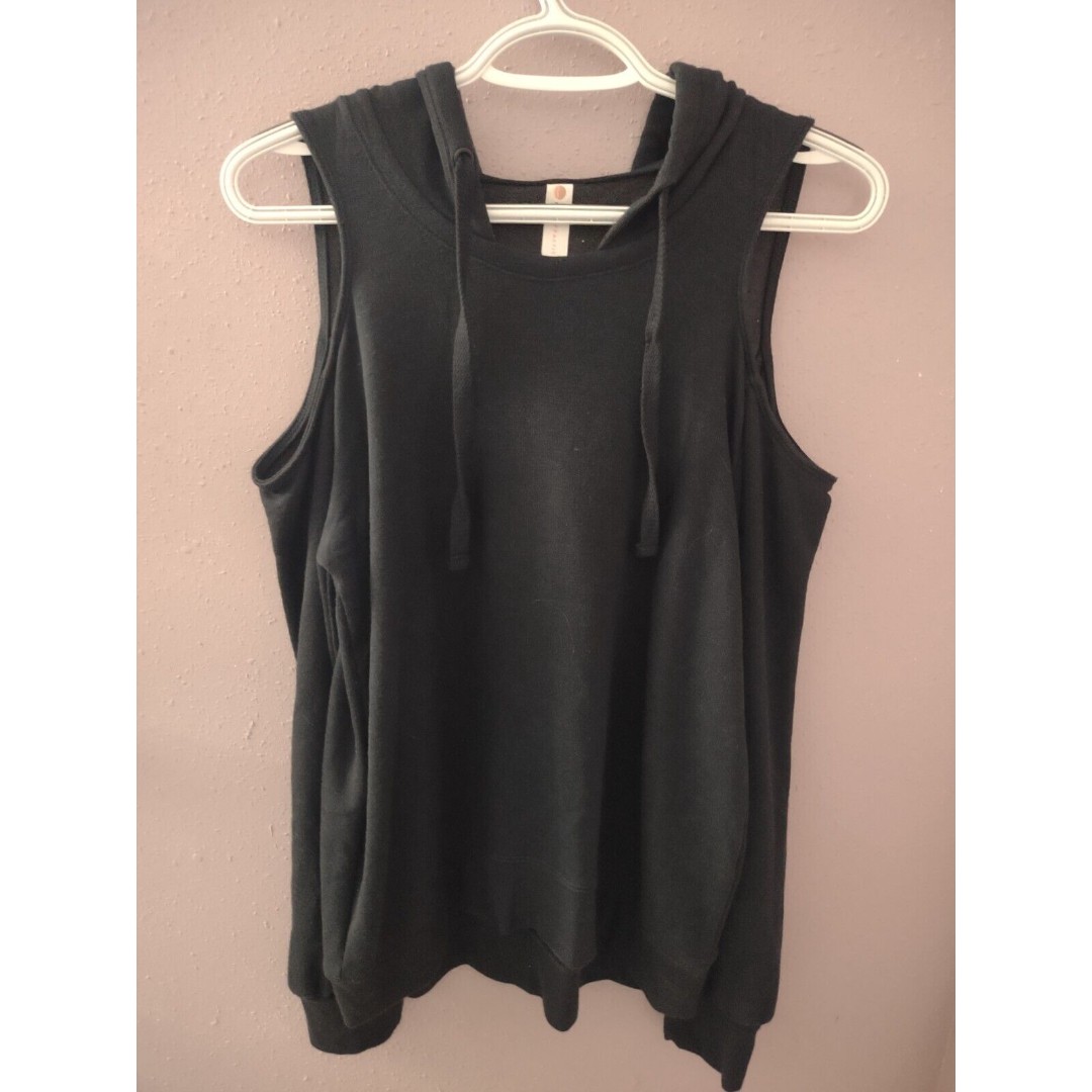 Anthropologie Daily Practice Isla Cold Shoulder Hoodie Size Small Black