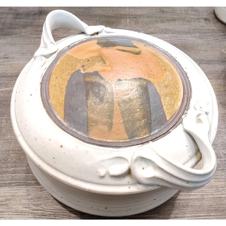 Halling Pottery Studio Stoneware Art Pottery Bowl and Lid w Handles MCM Signed