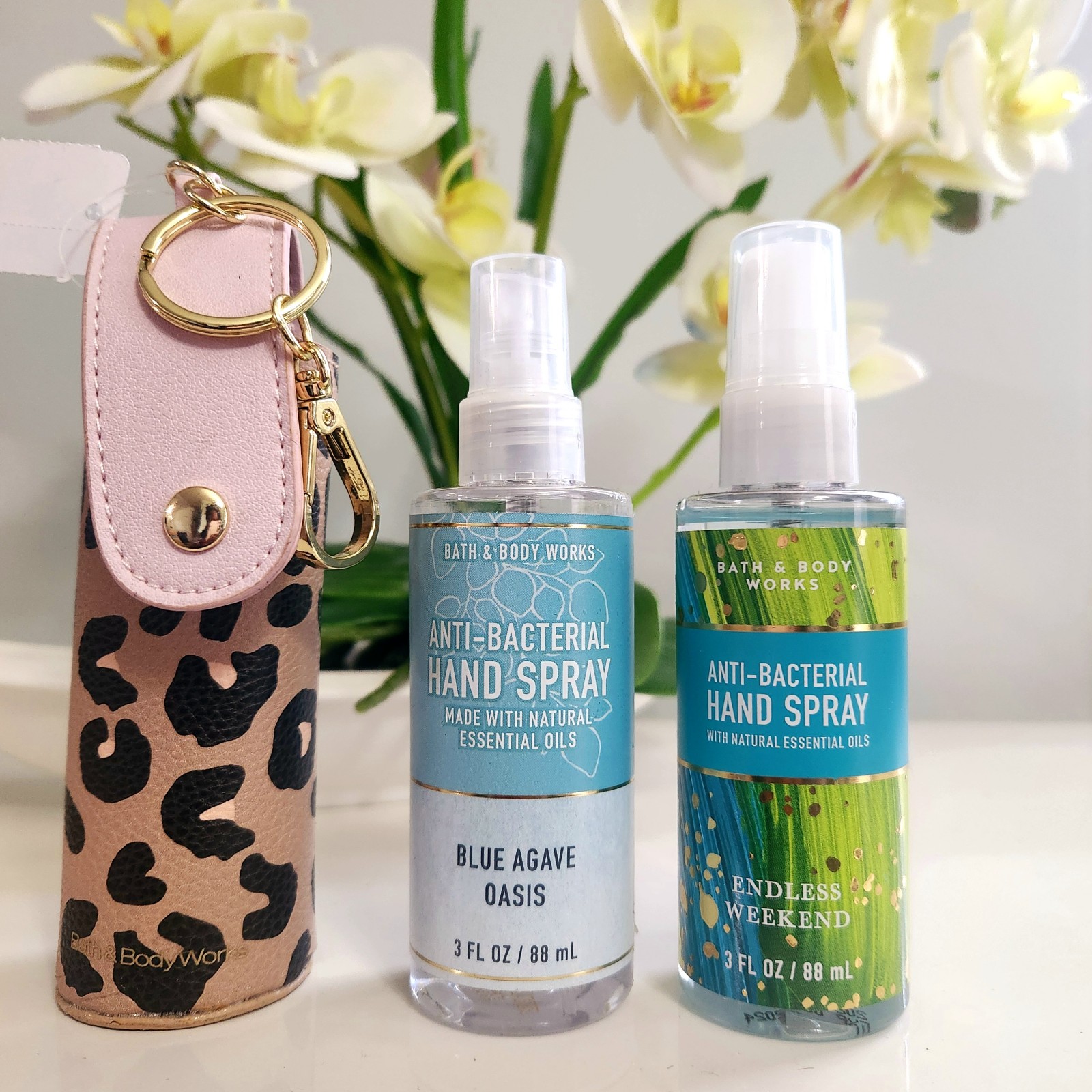 3 Hand Sanitizer Spray holder Bath Body Works blue agave oasis endless Weekend
