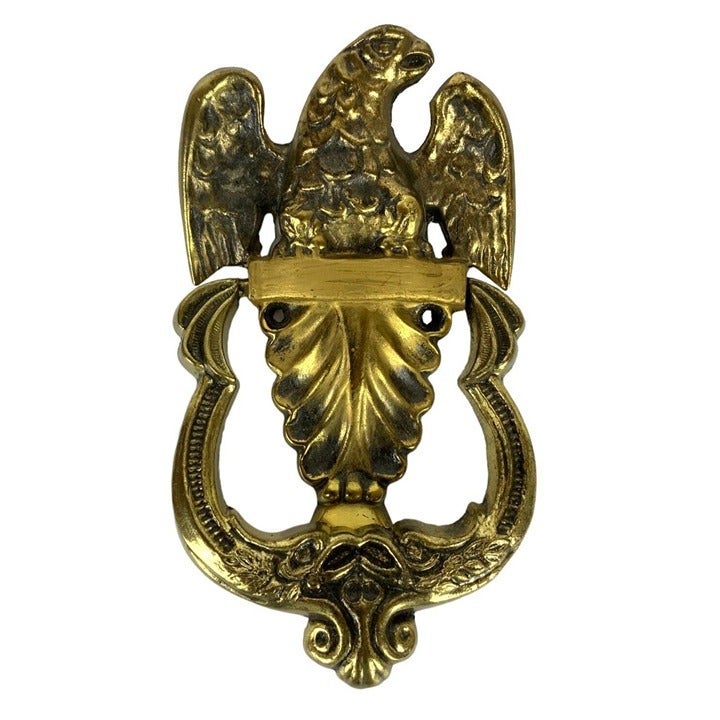 Cast Brass Eagle Door Knocker Traditional Architectural Decor Patriotic Patina