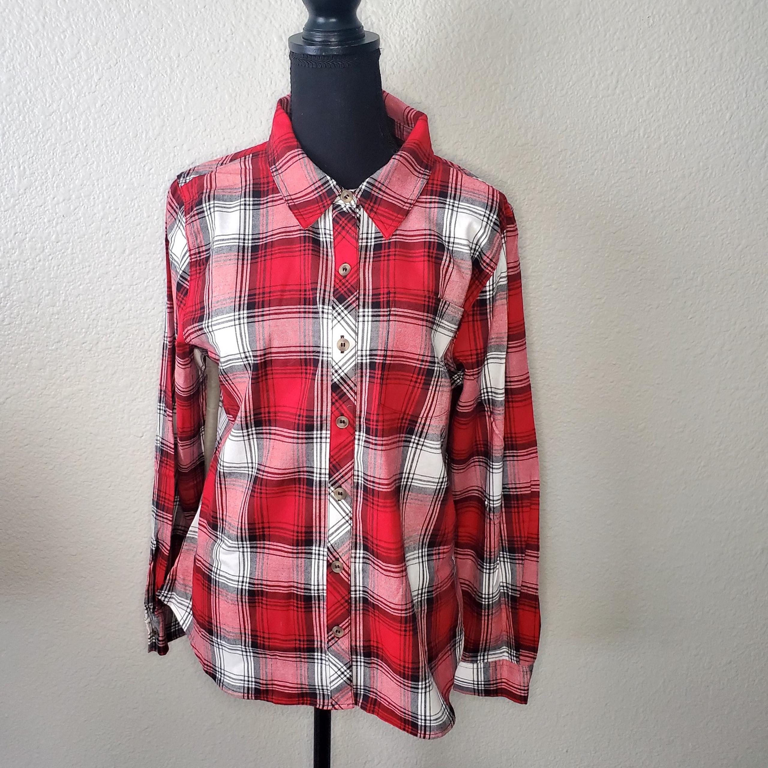 Christopher and Banks Womens  Top Button Down Red/White Shirt Size: Medium