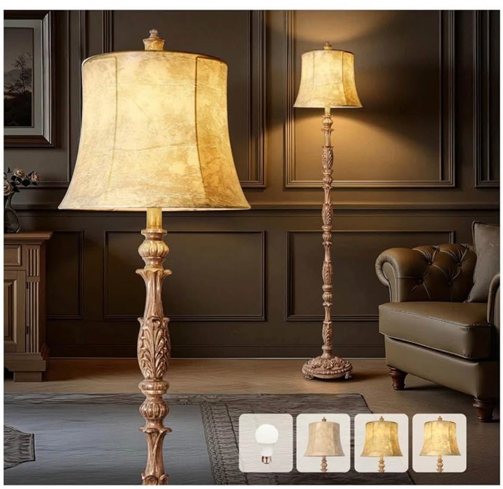 Scenekoy Vintage 66” Tall Floor Lamp for Living Room Bedroom, Resin Carved Stand