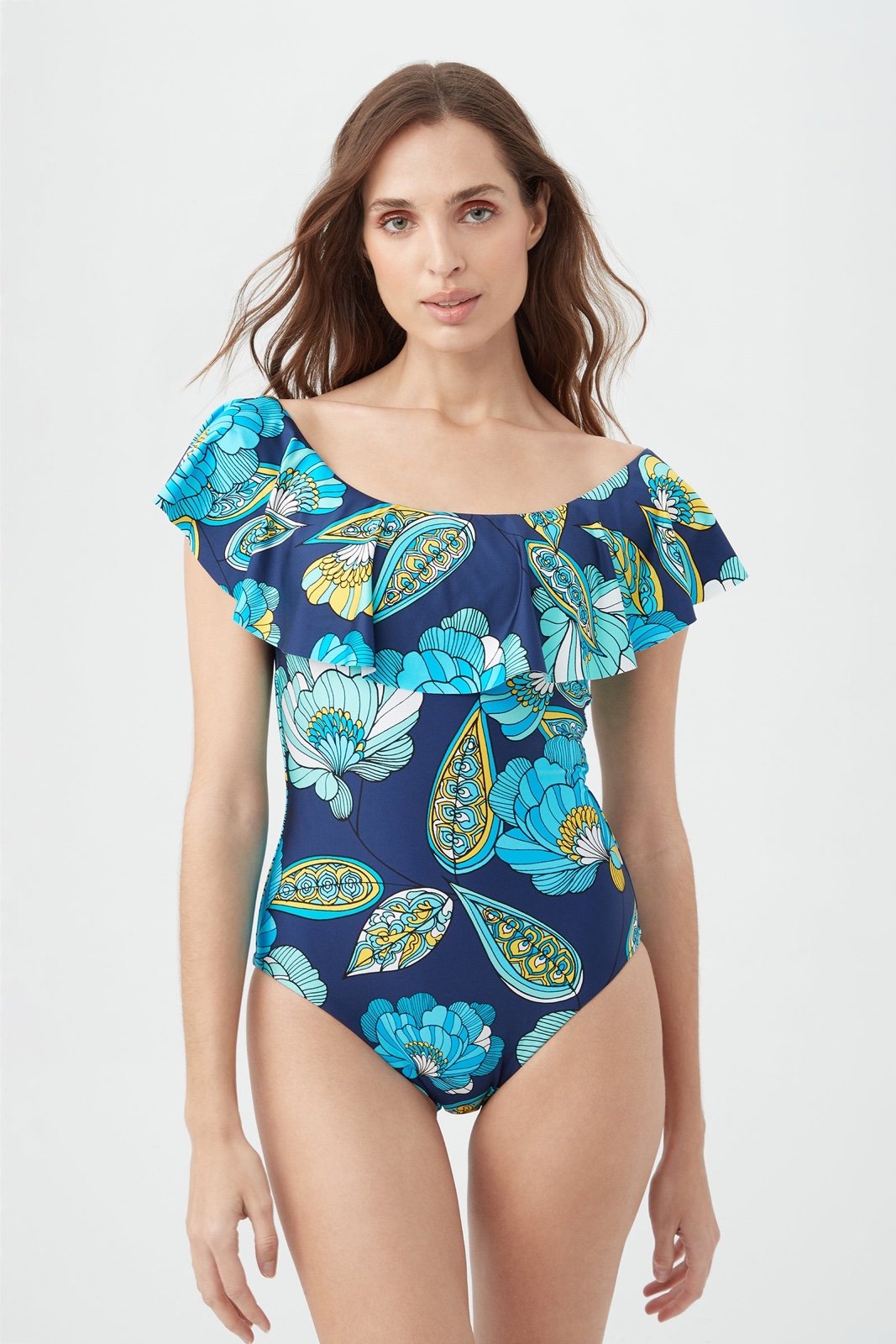 NWT TRINA TURK SWIM Women's Pirouette Off-The-Shoulder Ruffle One Piece Swimsuit