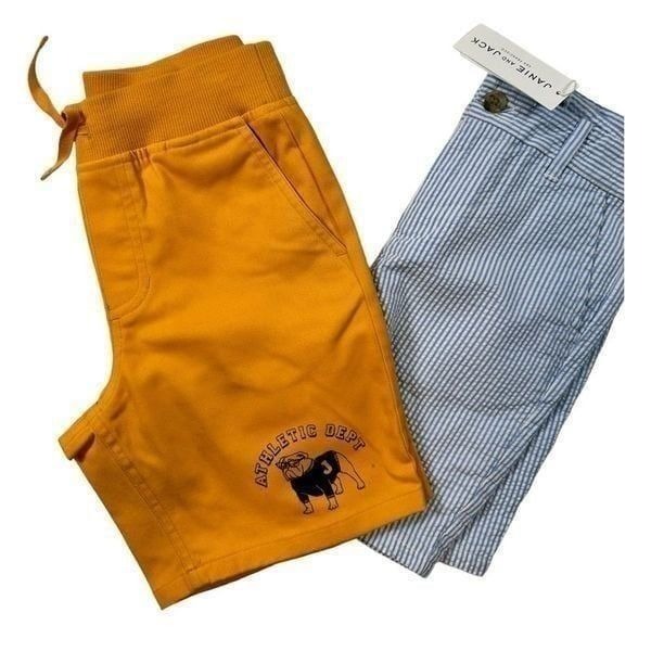 NWT Janie and Jack Boys 2 Pair Shorts Blue/White Gingham & Orange - Size 7