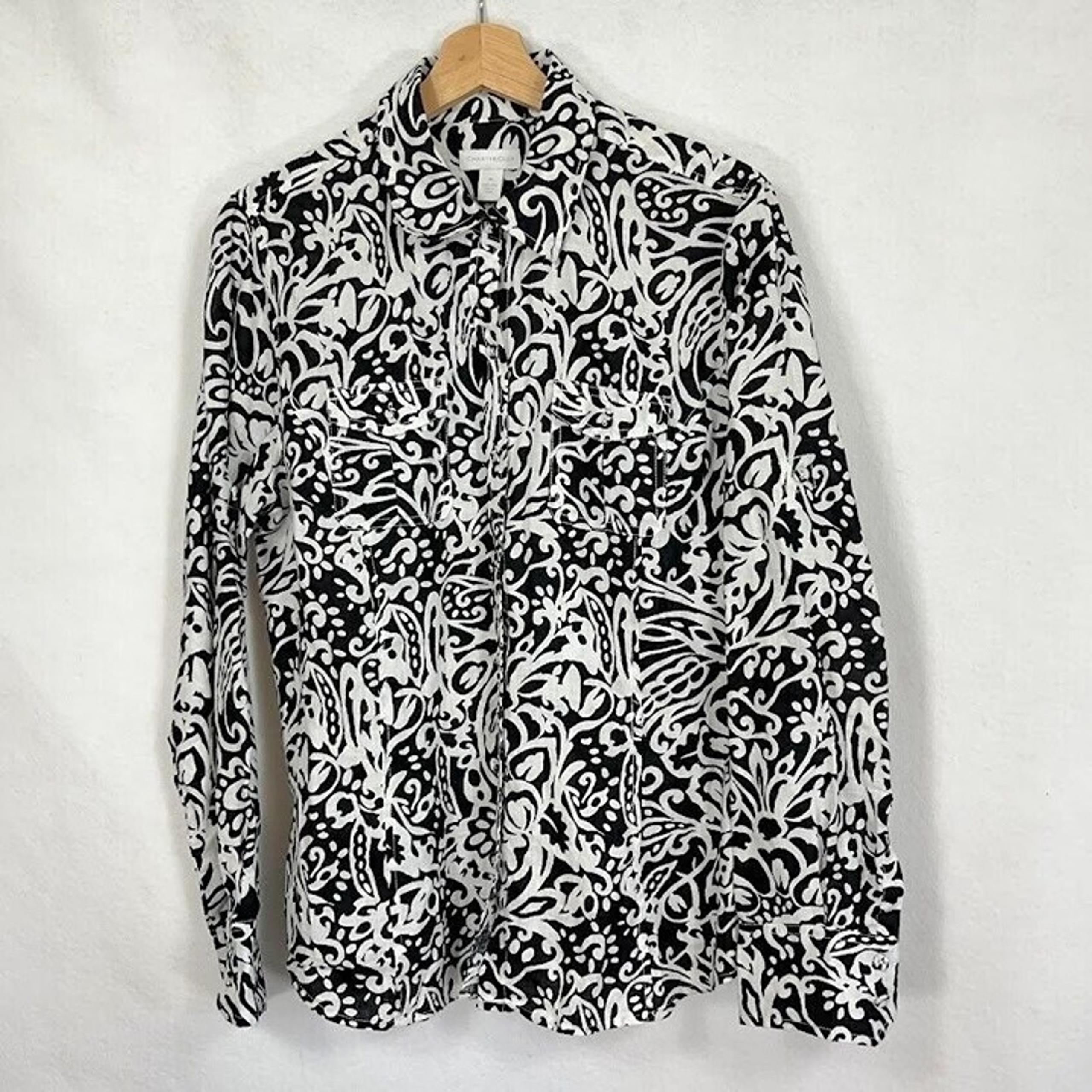 Charter Club 100% Linen Abstract Print Roll Tab Long Sleeve Button Up Shirt 14