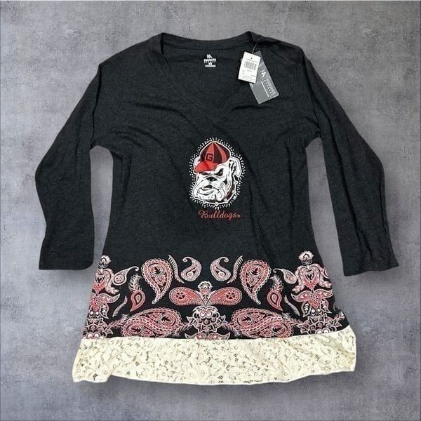Georgia Bulldogs Women's Gray Paisley V-Neck Tunic Top Size M