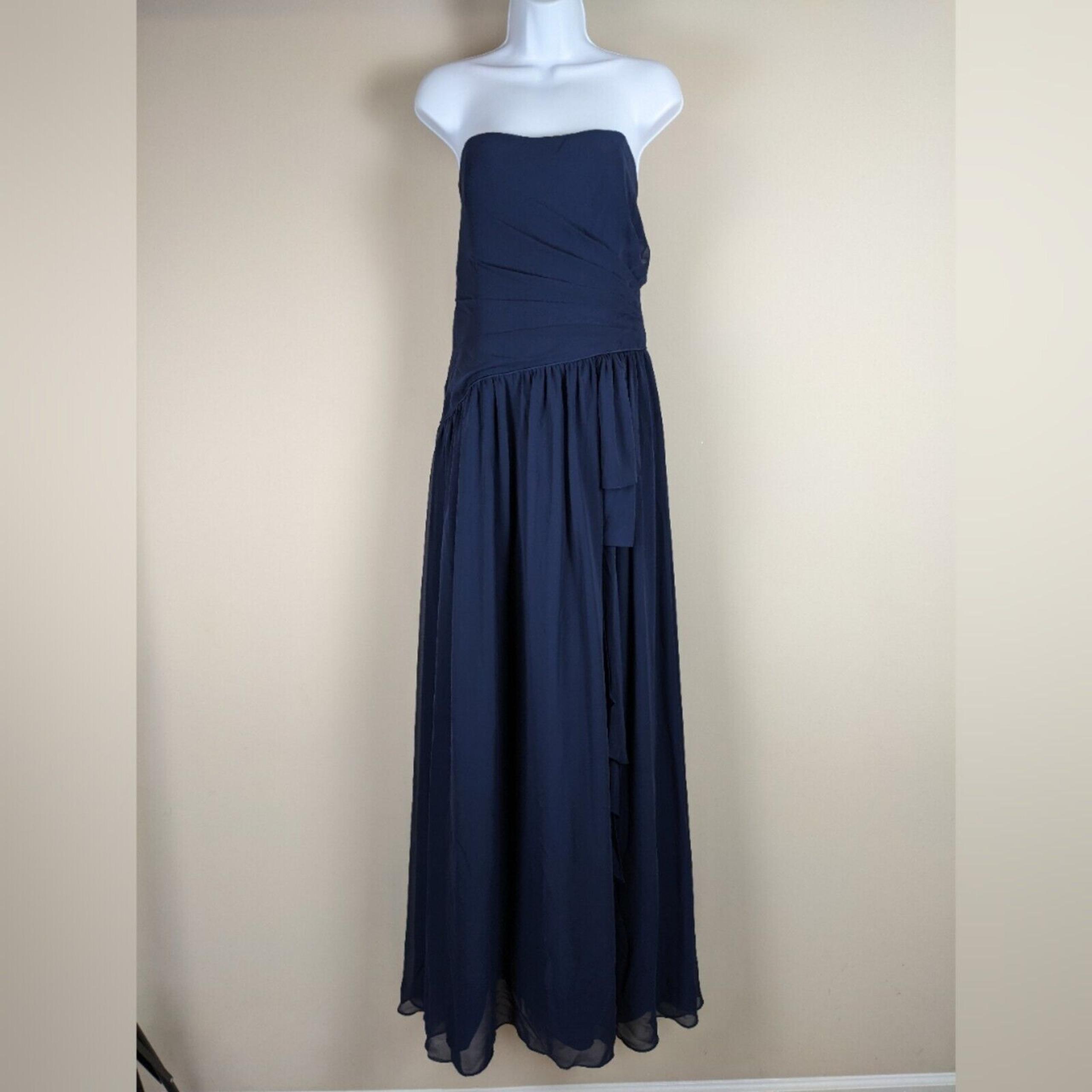 Alfred Angelo Formal Evening Dress Women Sz 16 Blue Maxi Strapless Wedding Prom