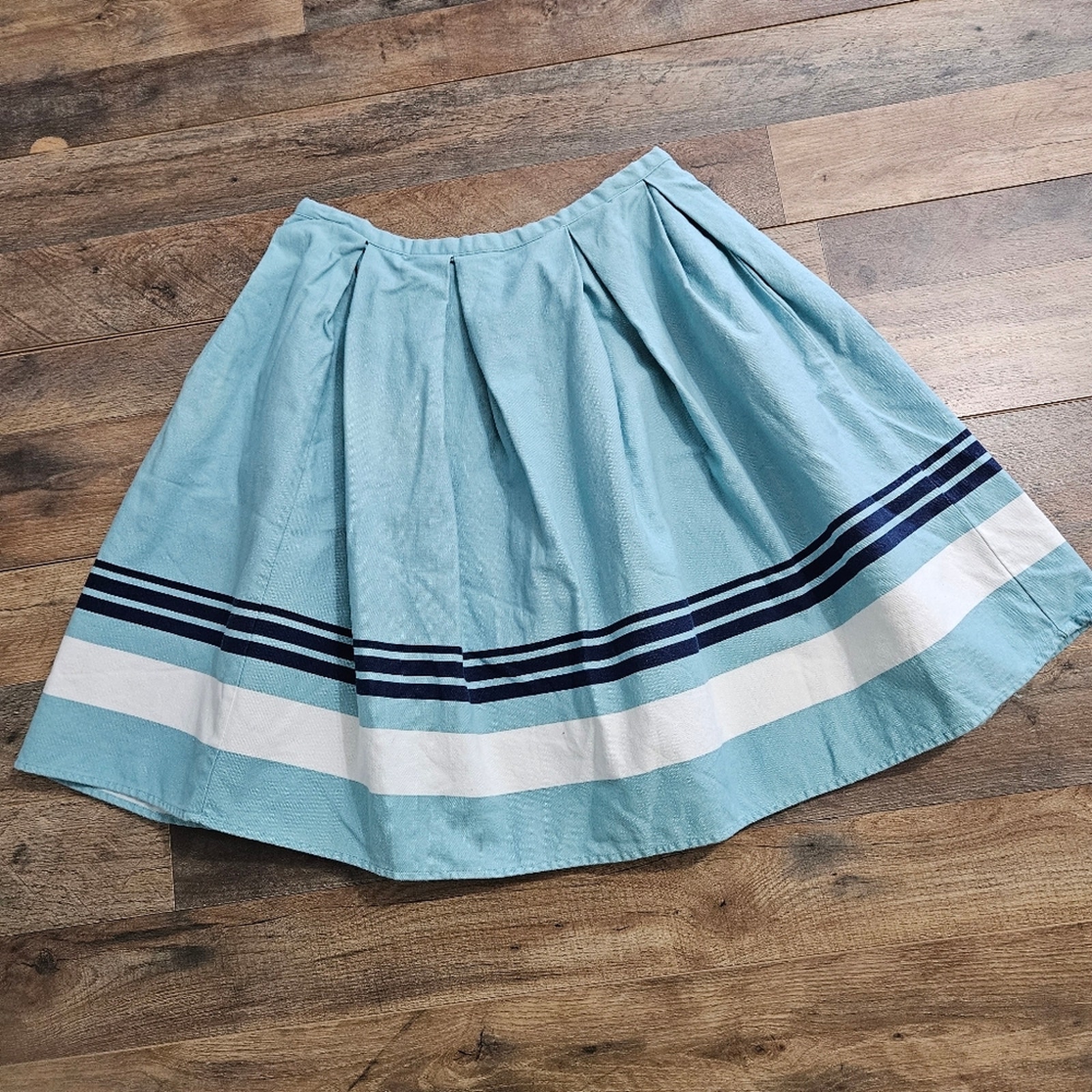 Jason Wu Cotton Pleated A-Line Blue Striped Knee Length Skater Skirt Size 10