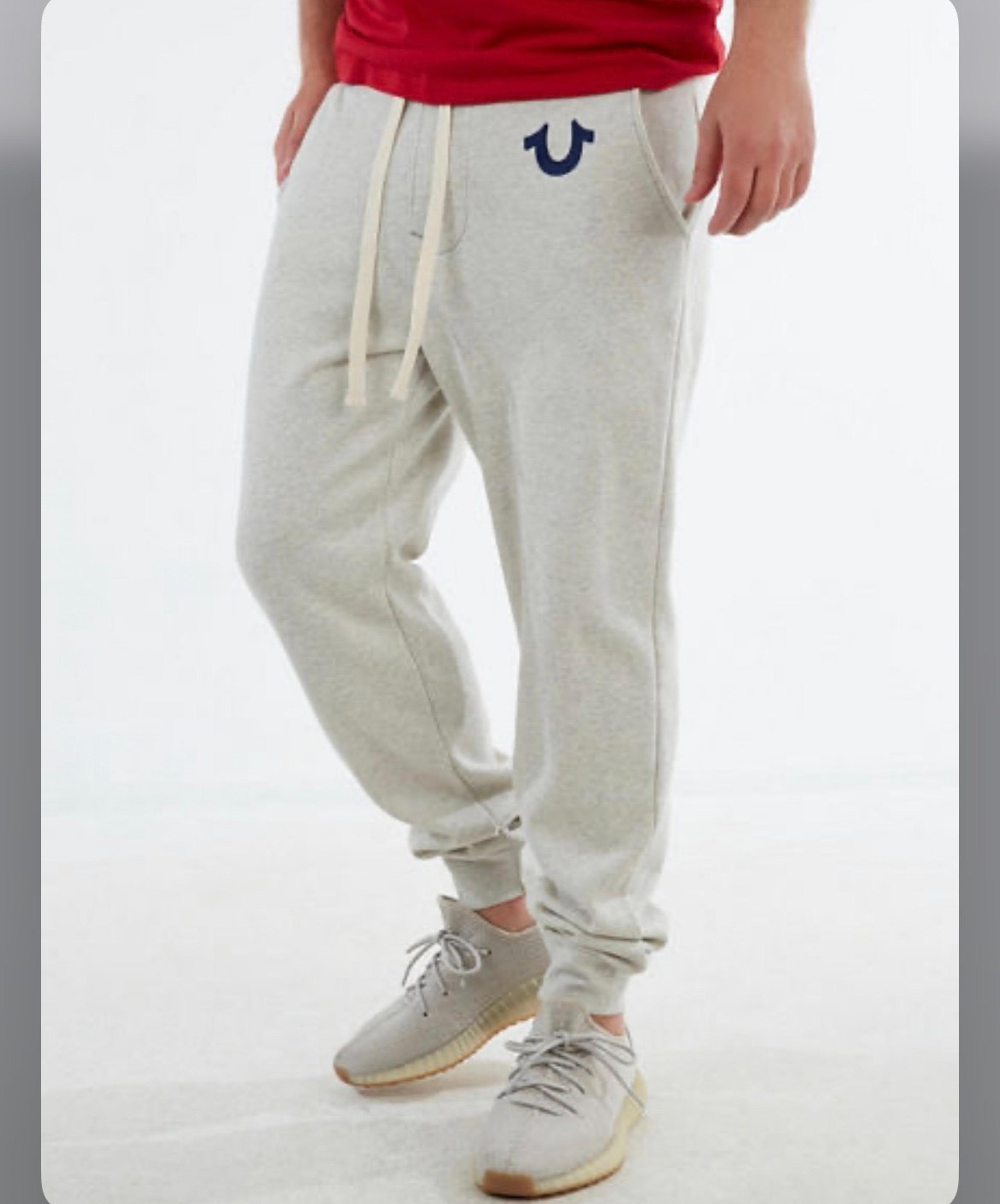 True Religion Men’s Logo Jogger Drawstring Oatmeal Gray Size XL NWT $99