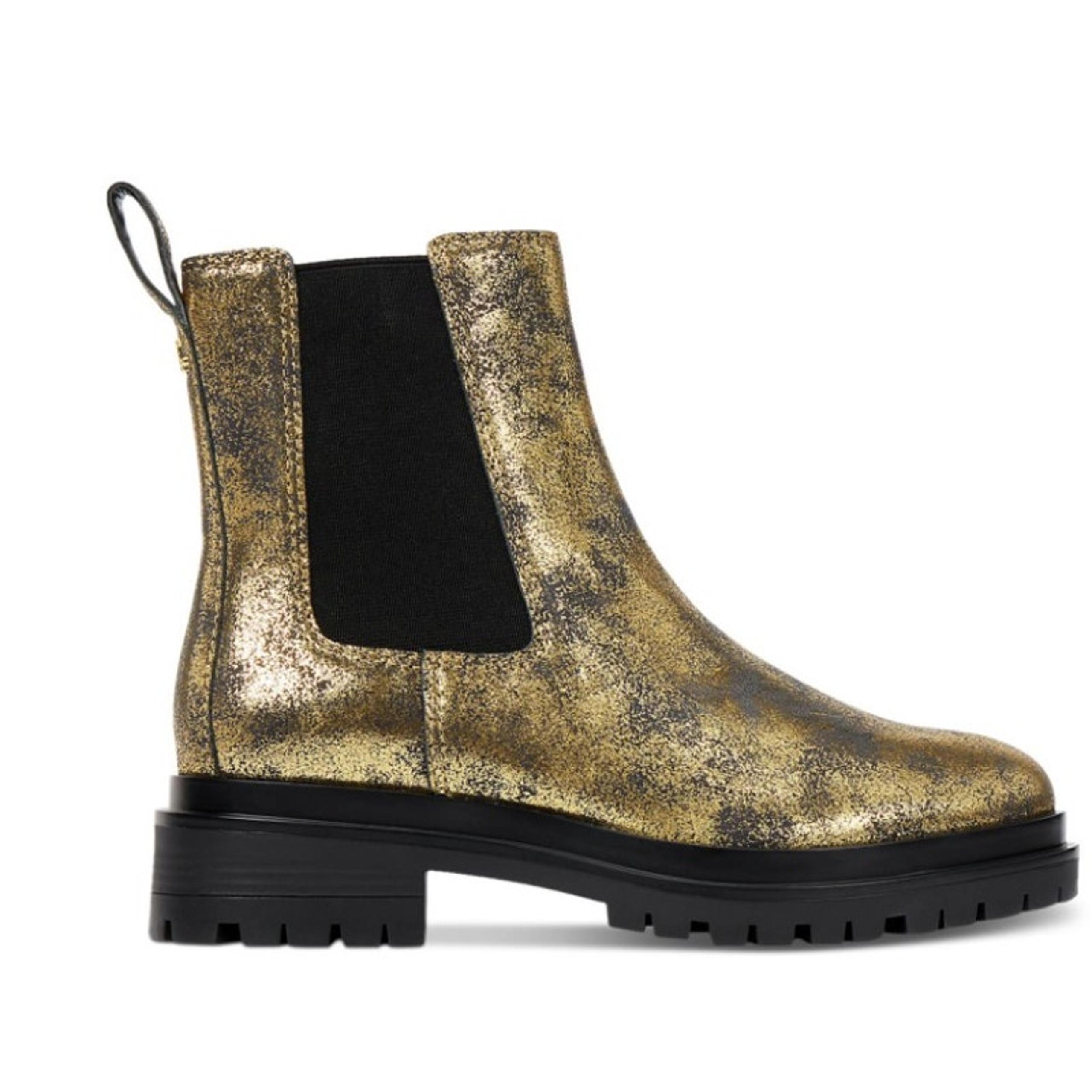 Ralph Lauren Womens Corinne Lug Sole Gold Distressed Metallic Booties Size 8