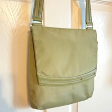 TUMI Green Ballistic Nylon Leather Trim Slim Flap Messenger Travel Crossbody