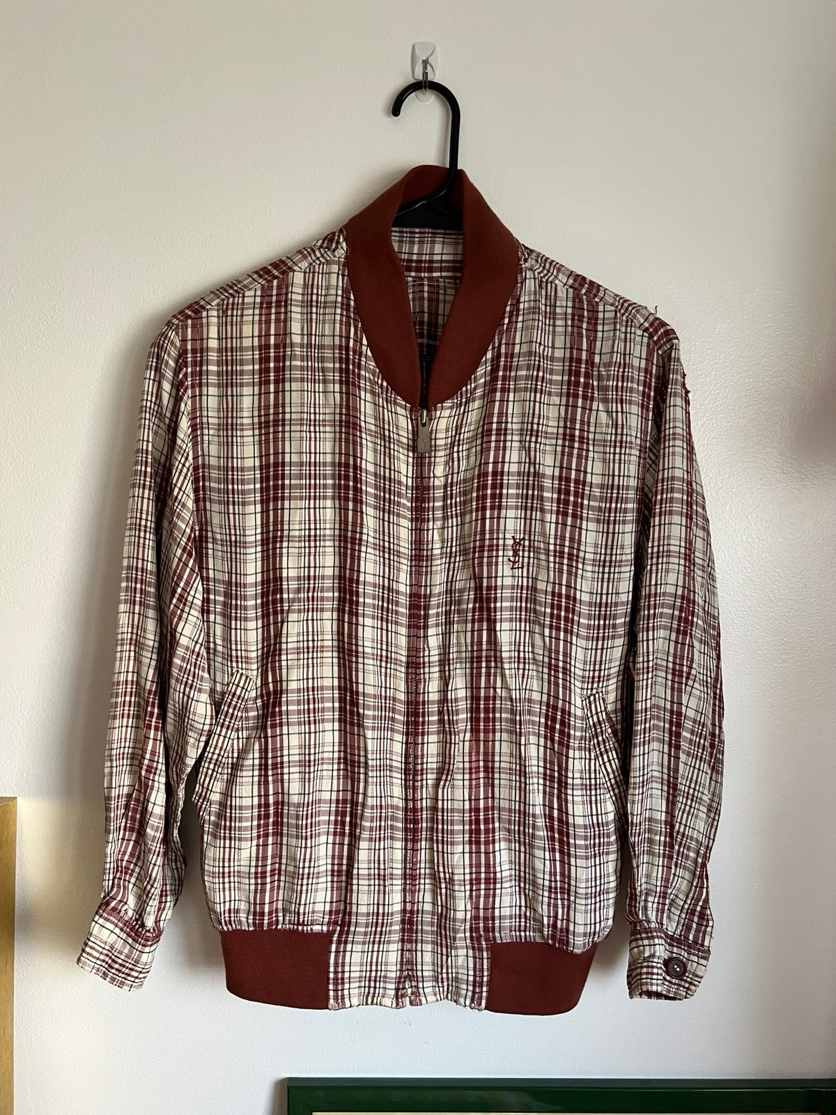 Vintage Yves Saint Laurent Plaid Silk Bomber Jacket