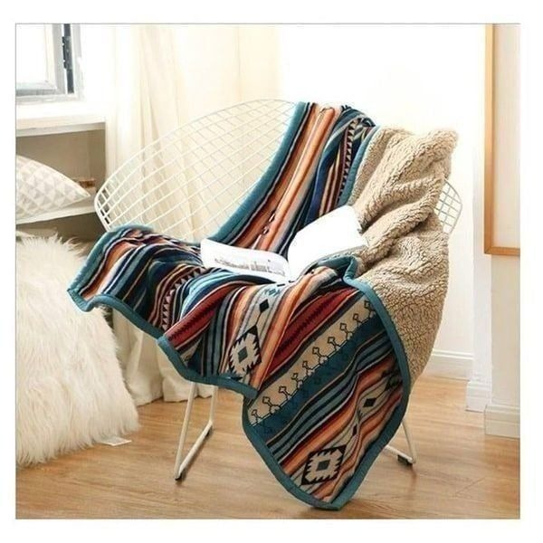 Boho Sherpa Throw In Tribal Print