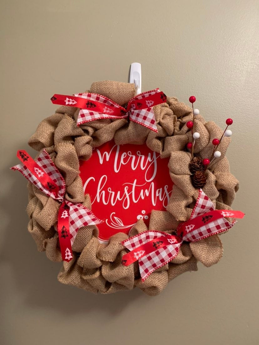 Handmade Burlap Merry Christmas wreath