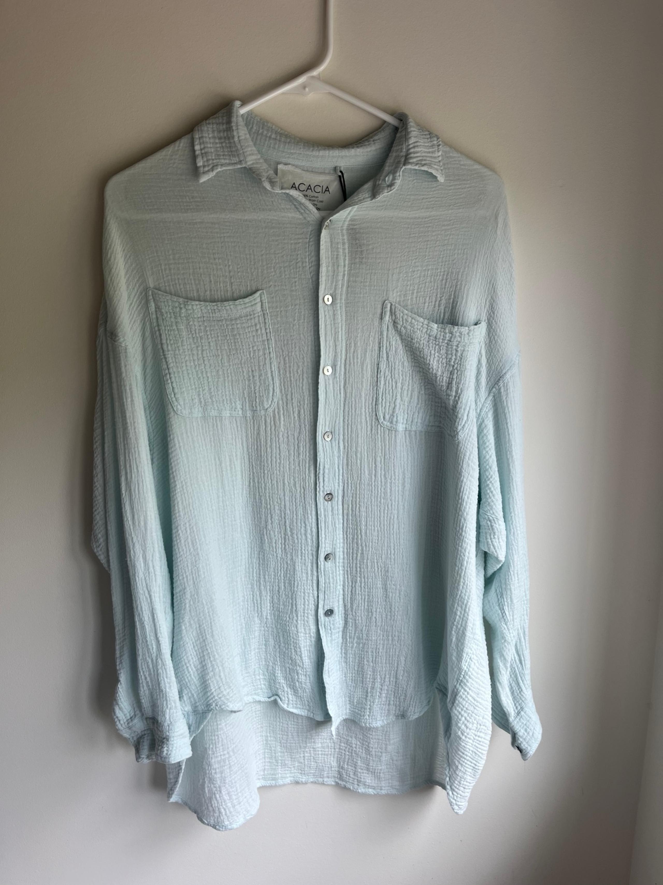 Acacia swimwear Cotton Gauze Button Down Lightweight Cover Up Light Blue