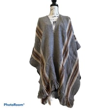 Woven Poncho Wrap Shawl Warm Cozy Large