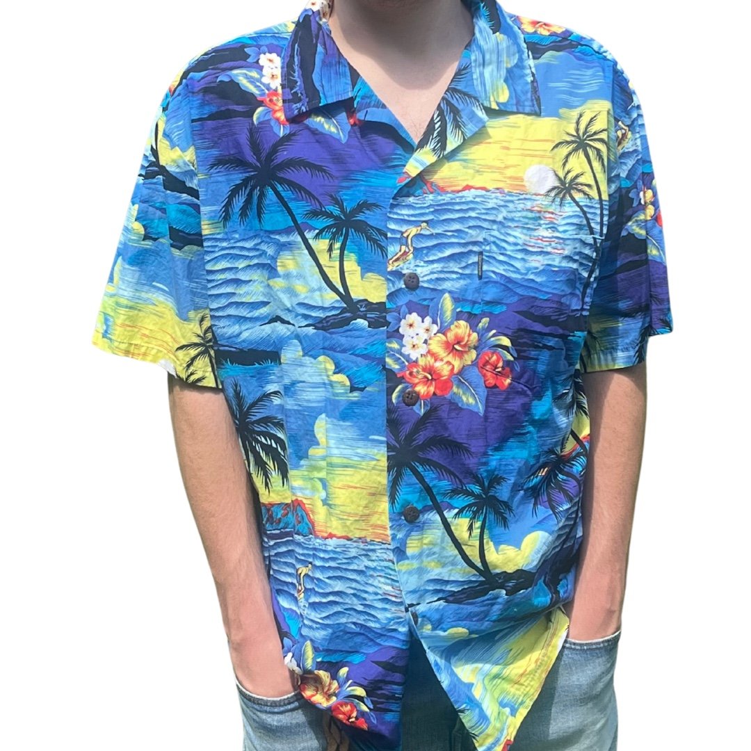 Vintage 80s Palmwave Hawaii Hawaiian Button Down Shirt Size XL