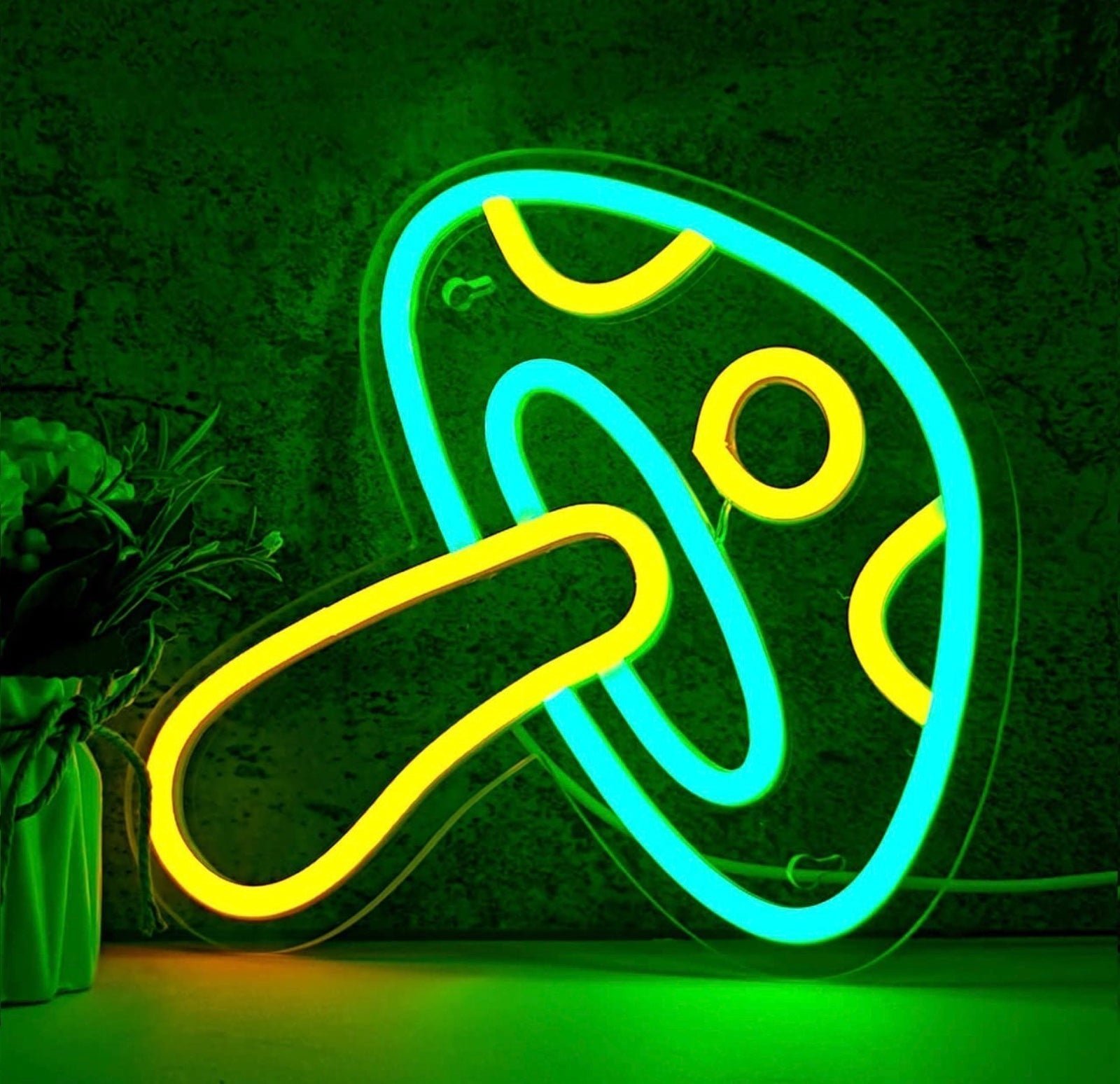 Fun Bight Green & Yellow Mushroom LED Night Light Wall Room Decoration