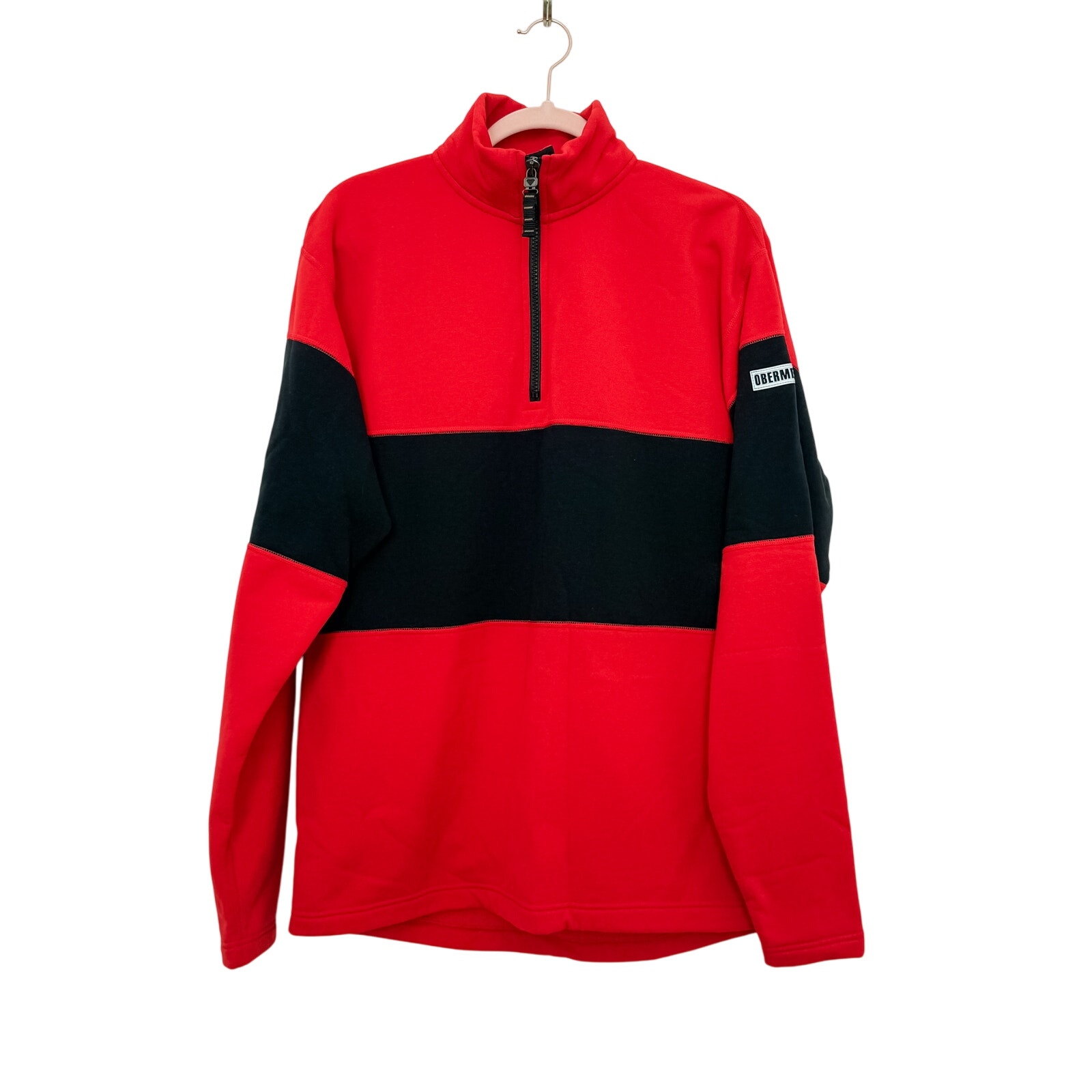 Obermeyer Ski Fleece Quarter Zip Pullover Sweatshirt Red Black Men's Size Medium