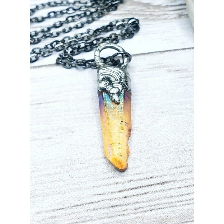 Orange aura quartz crystal Necklace