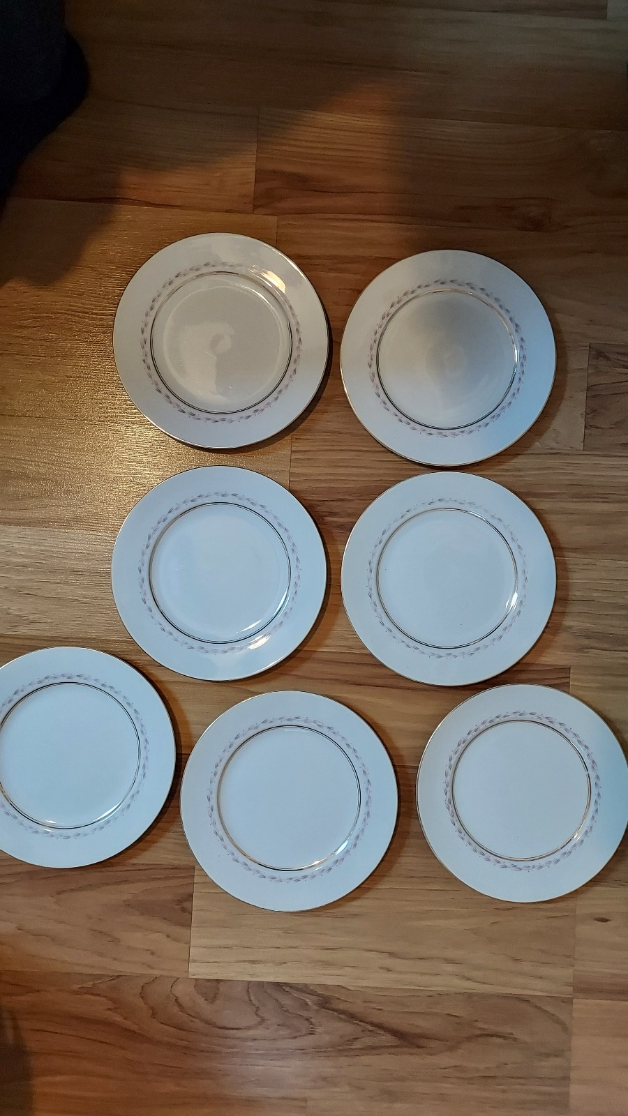 Meito Andrea Jackson Internationale 7 Salad Plates Pink Gray Laurel Band Gold 8