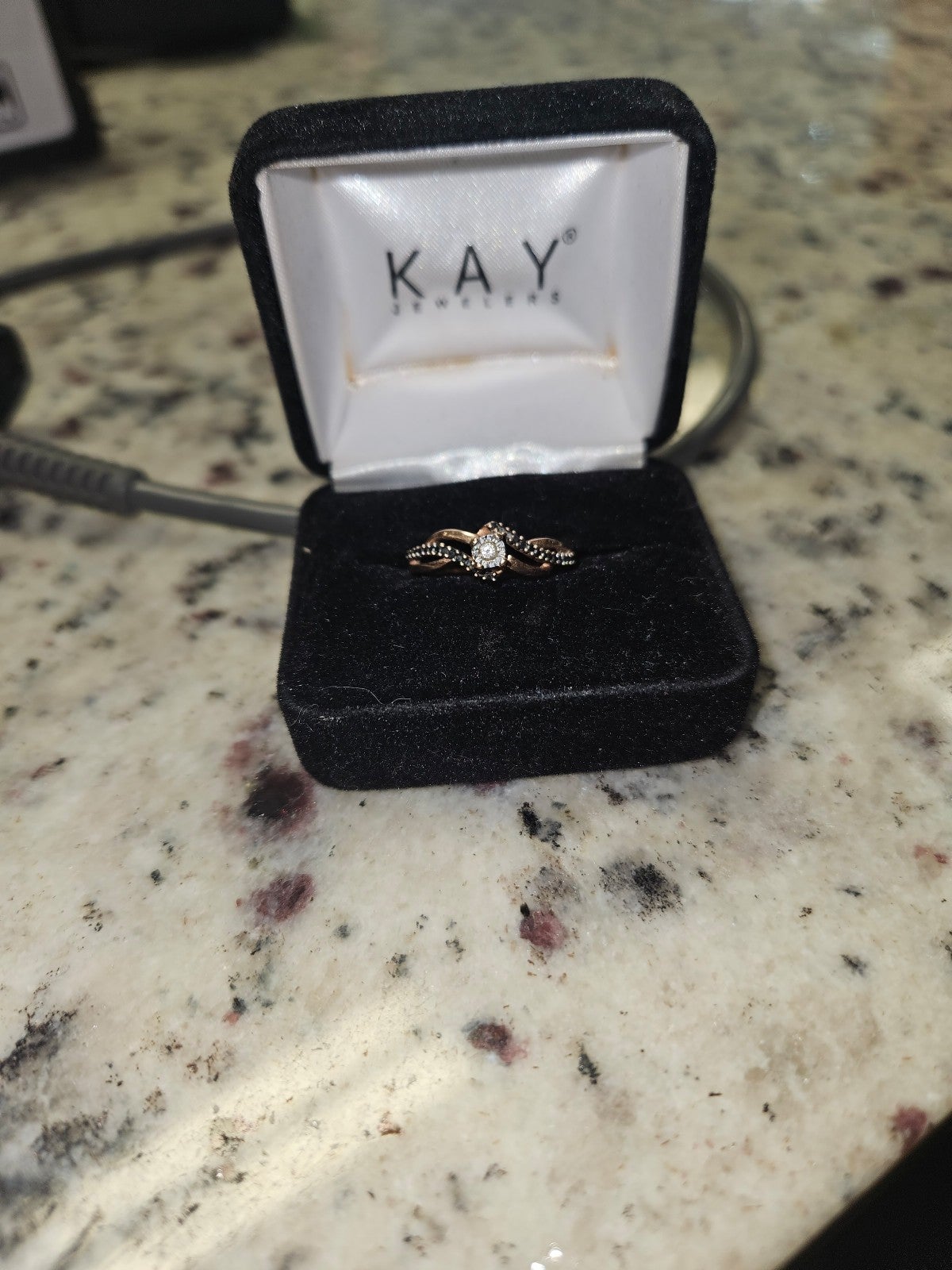 Diamond Promise Ring 1/6 ct tw Black/White 10K Rose/White Gold