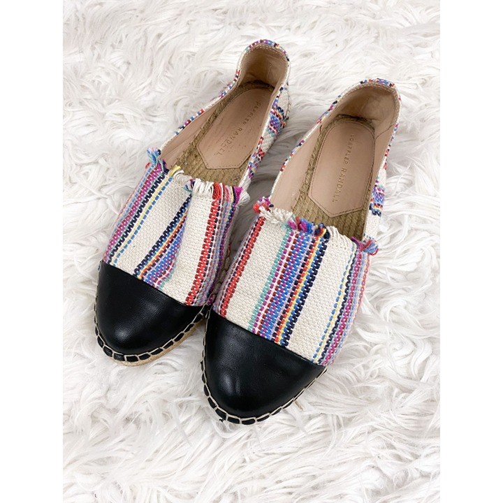 Loeffler Randall espadrille Multi Color Strip Knit Leather Slip On Flats 7 Boho