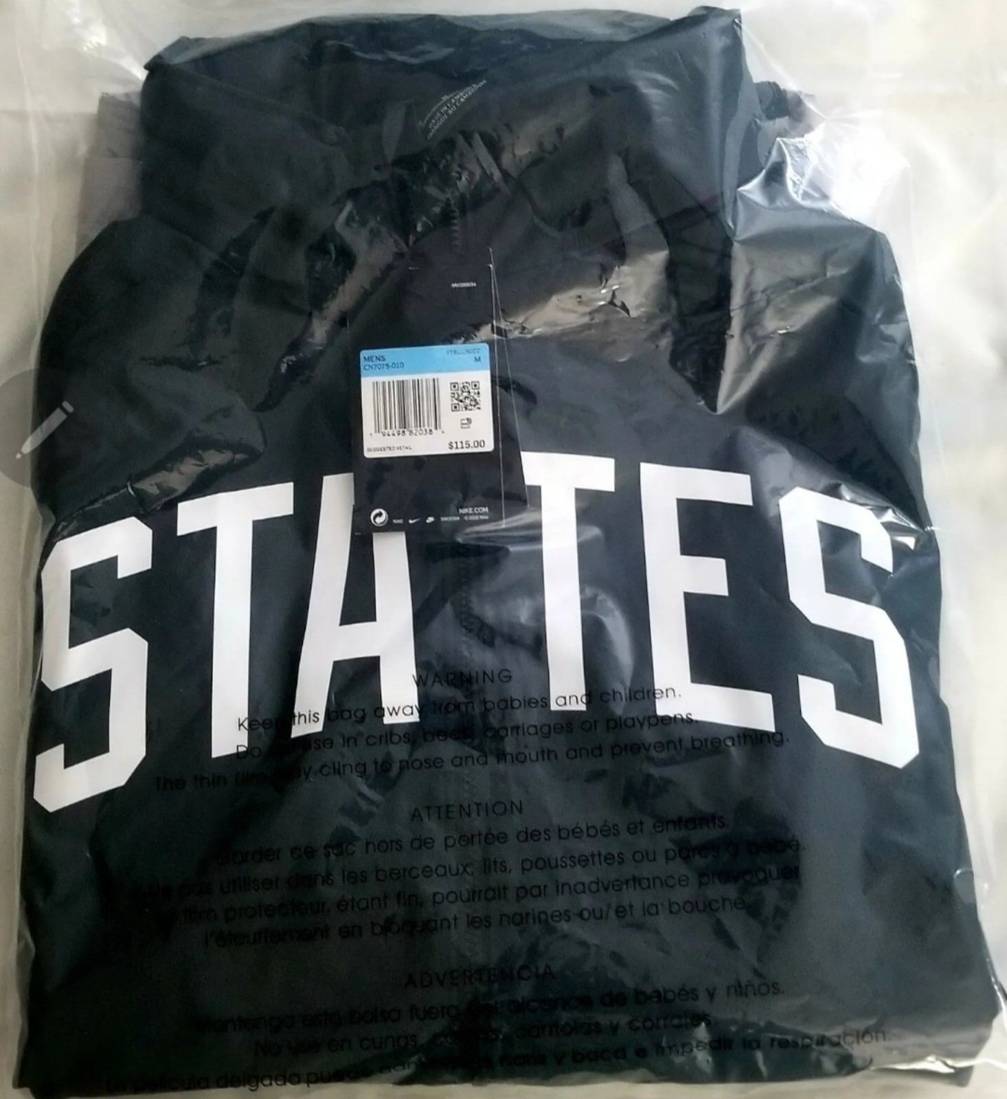 Nike USA Full-Zip Windbreaker Hoodie Jacket Black Sz M Men NWT