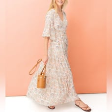 Tuckernuck The Ginger Floral Short Flutter Sleeves Maxi Dress Women’s Size XS