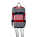 Vintage 70s Striped Top Women's M Red Blue Long Sleeve Zip Up Polo Shirt