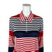 Vintage 70s Striped Top Women's M Red Blue Long Sleeve Zip Up Polo Shirt