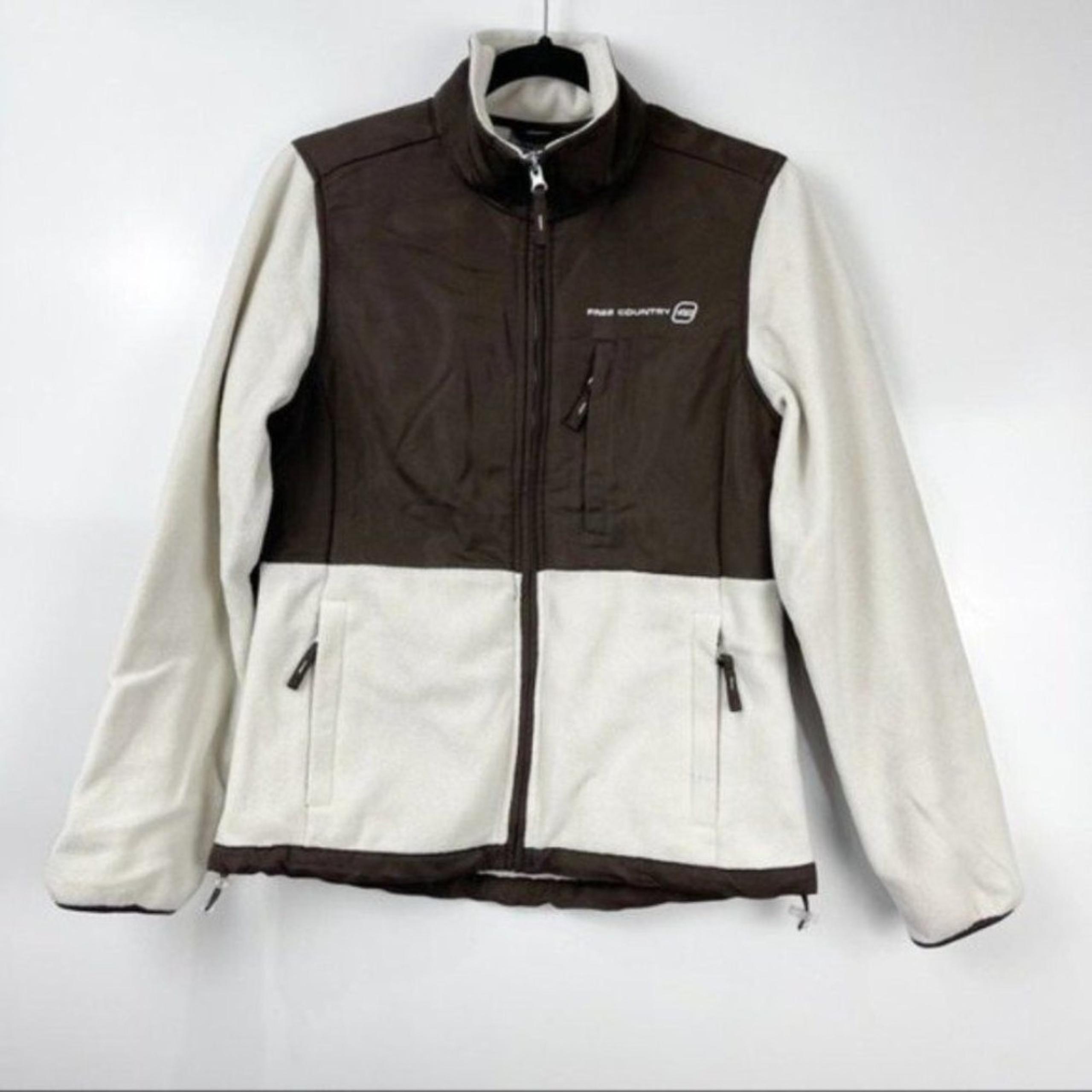 Free Country Brown Cream Color Block Zip Up Fleece Jacket Women's Size Small