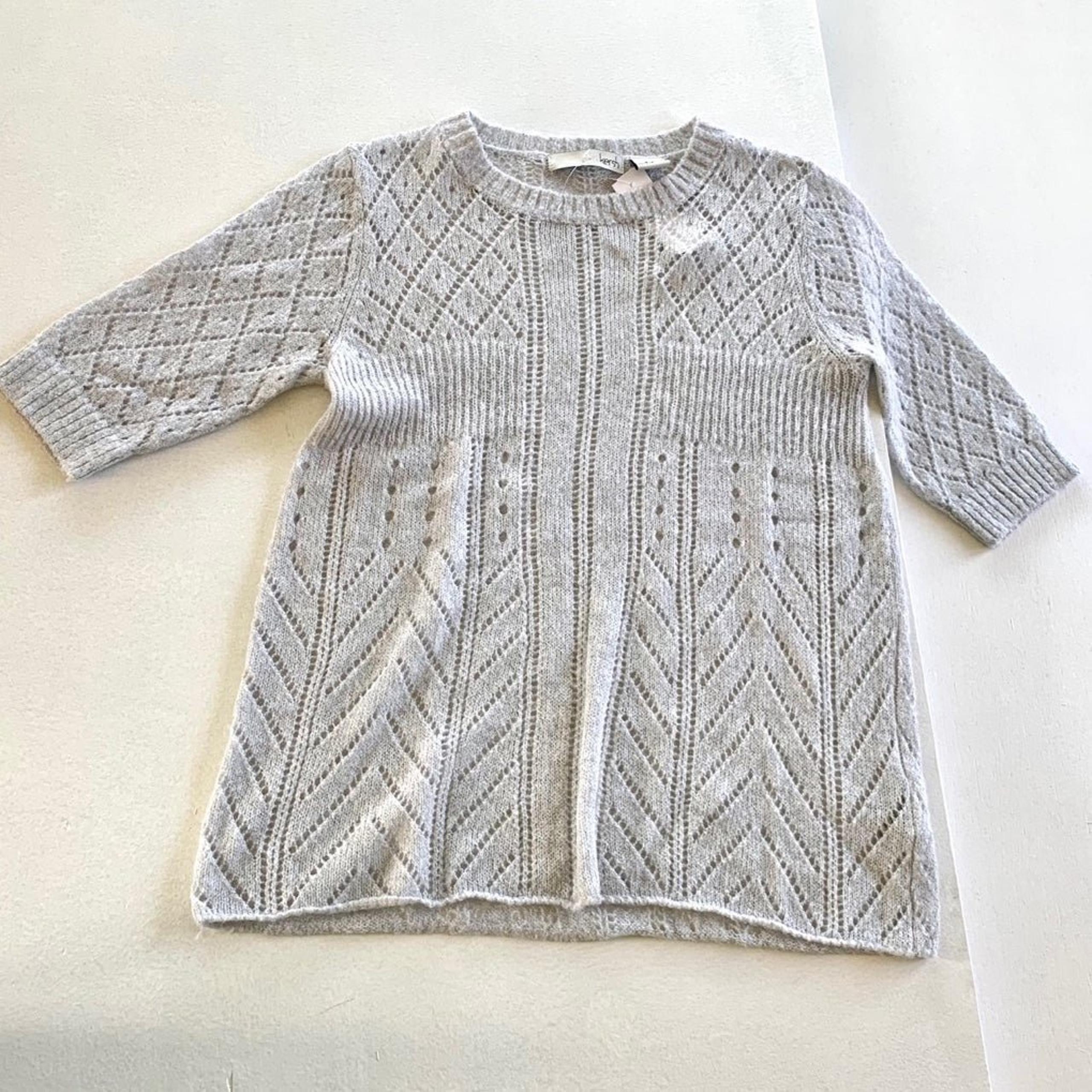 Kersh knit babydoll sweater gray casual short sleeve crewneck top tunic small