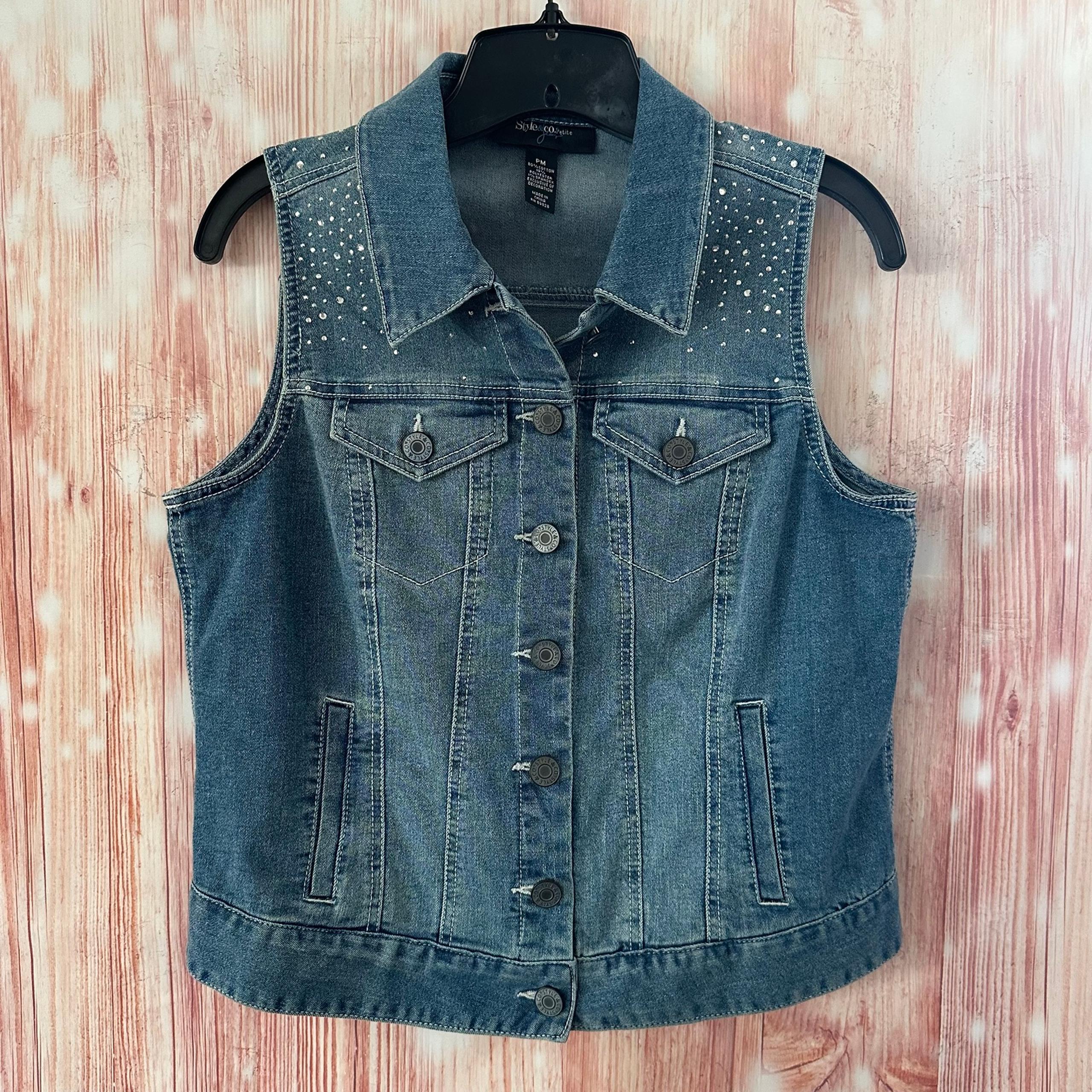 Style & Co. Petite Jewel Studded Denim Vest