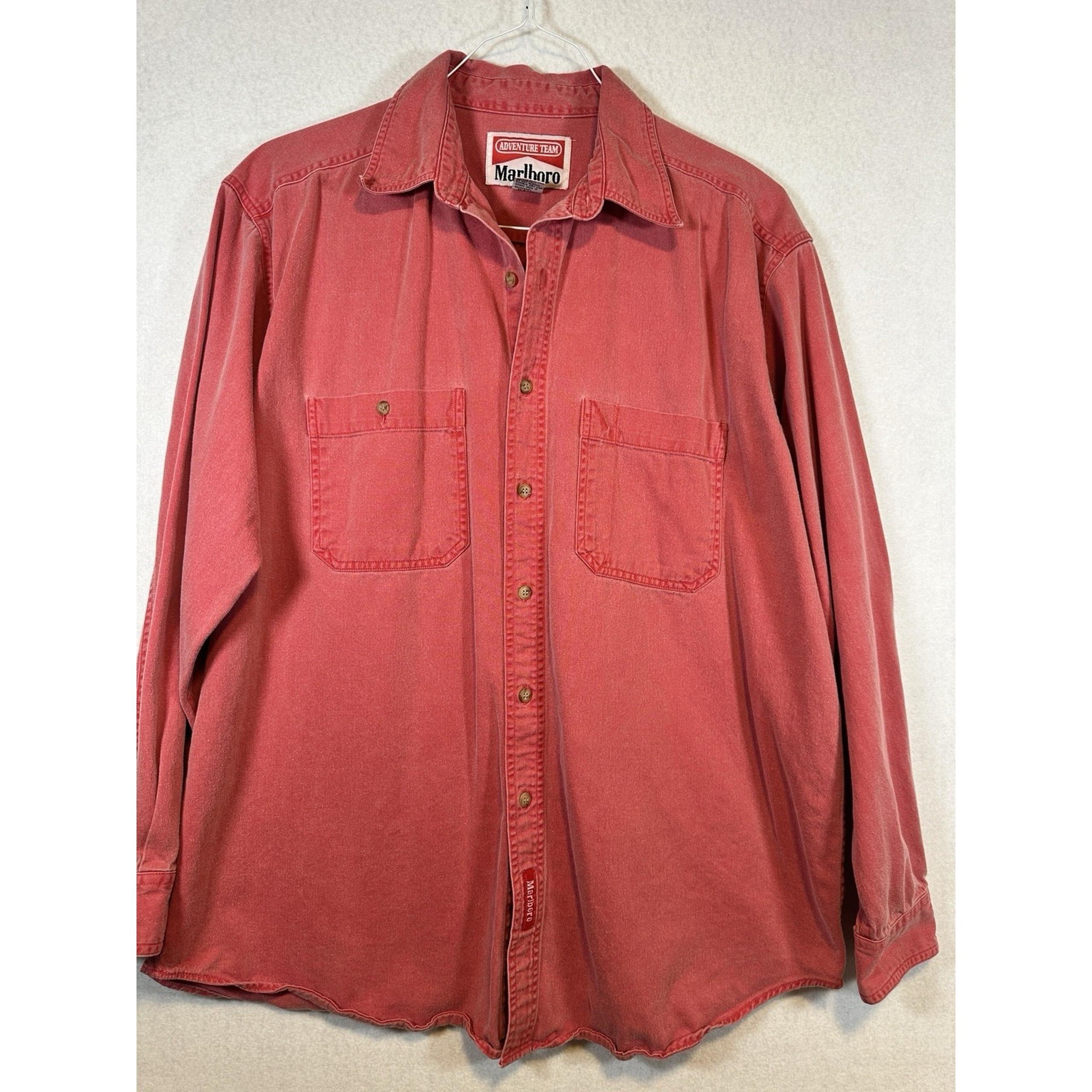 Vintage Marlboro Mens Long Sleeve ButtonUp Red Shirt Size Large